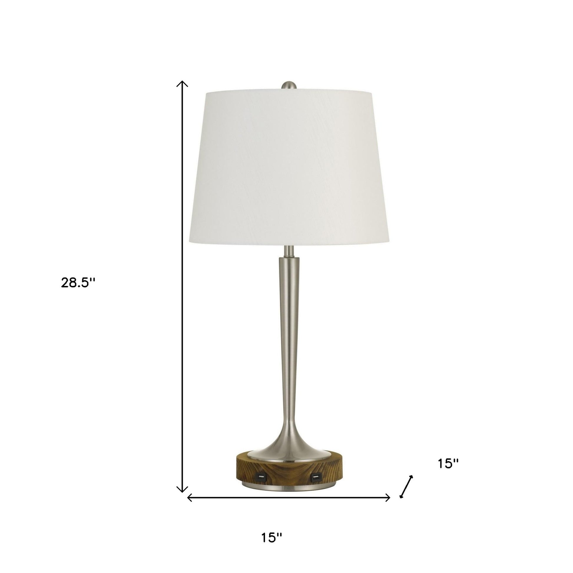 29" Nickel Metal Usb Table Lamp With Off White Empire Shade-Table Lamps-DECOROLALA