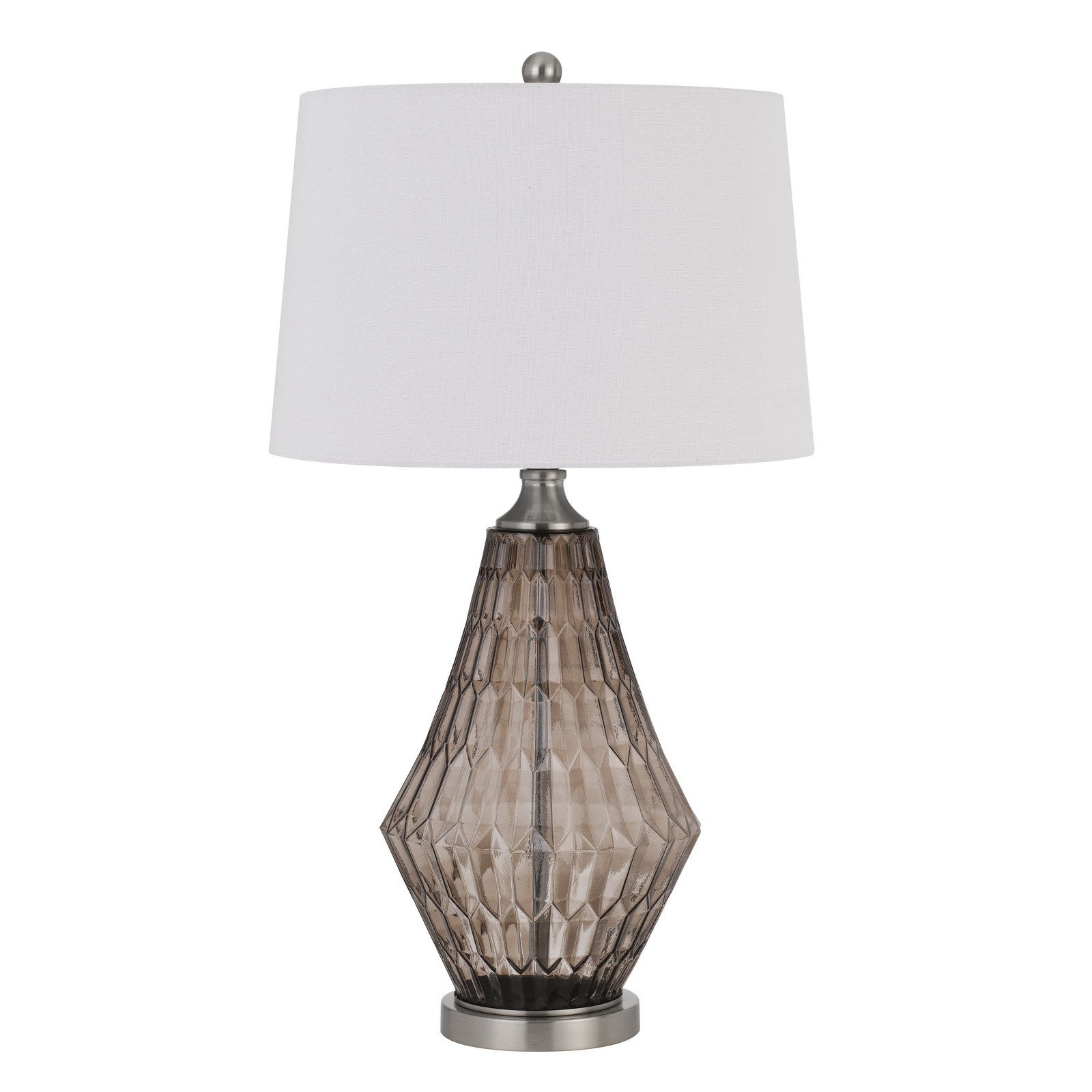 31" Gray Metal Geometric Table Lamp With Off White Empire Shade-Table Lamps-DECOROLALA