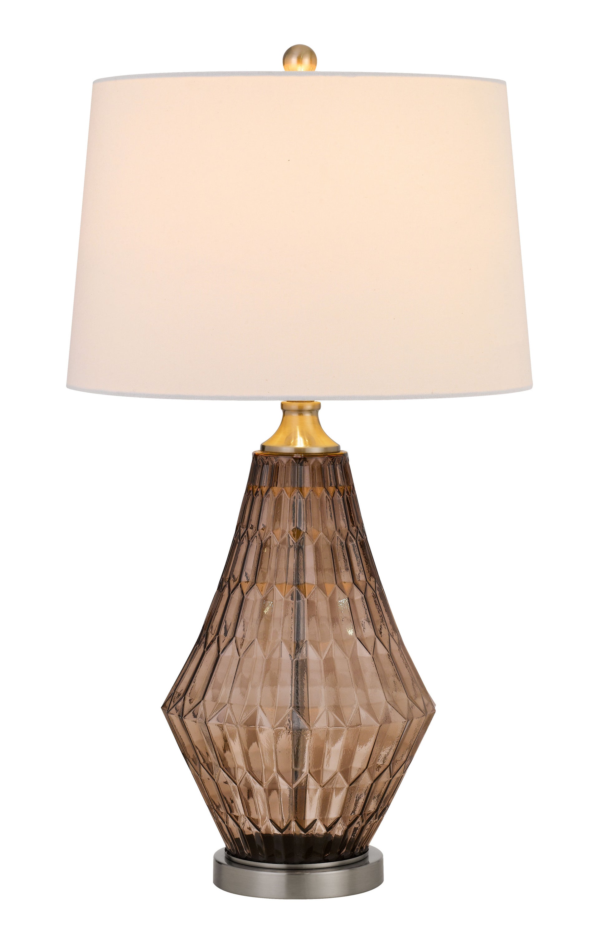31" Gray Metal Geometric Table Lamp With Off White Empire Shade-Table Lamps-DECOROLALA