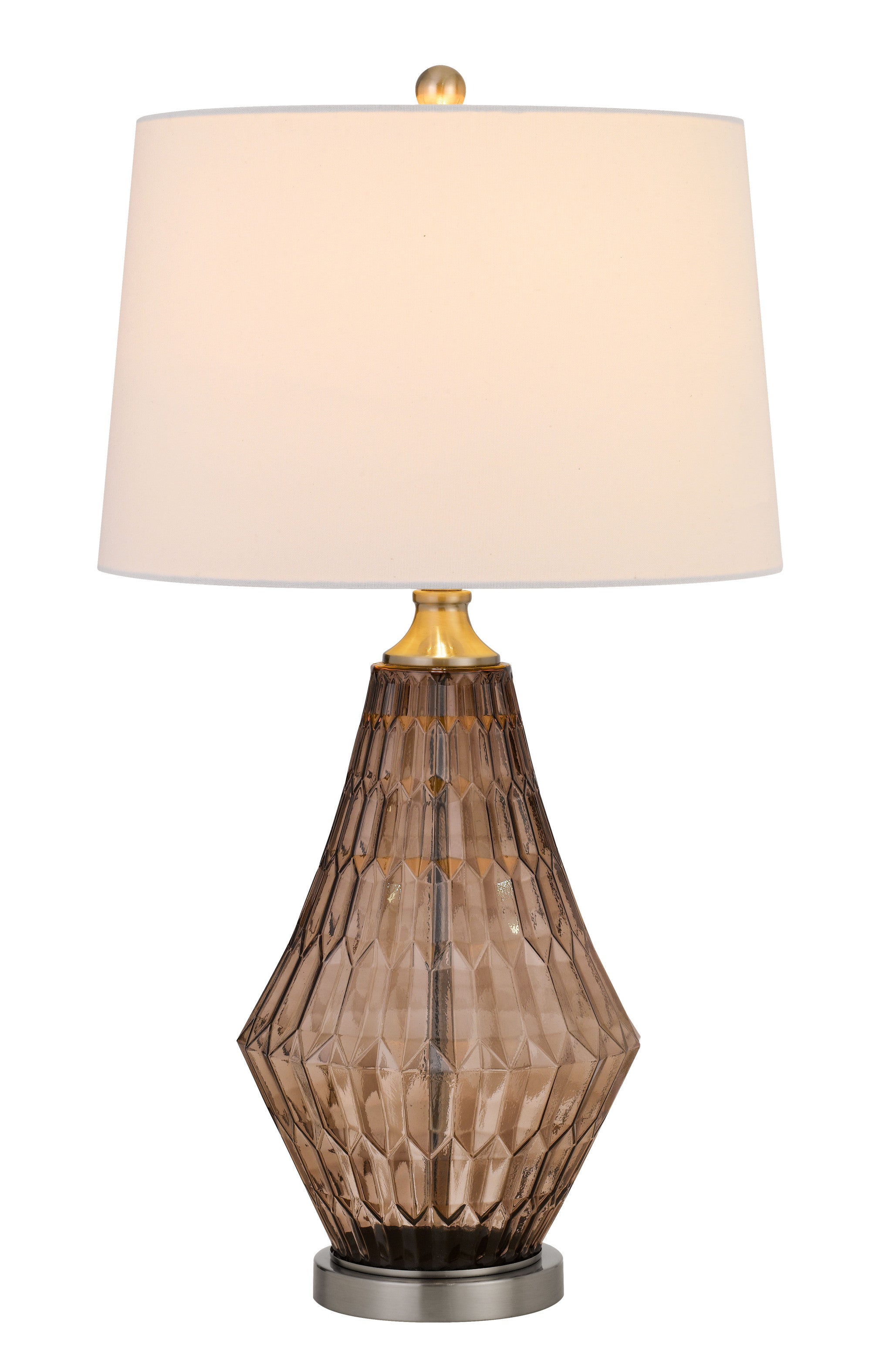 31" Gray Metal Geometric Table Lamp With Off White Empire Shade-Table Lamps-DECOROLALA