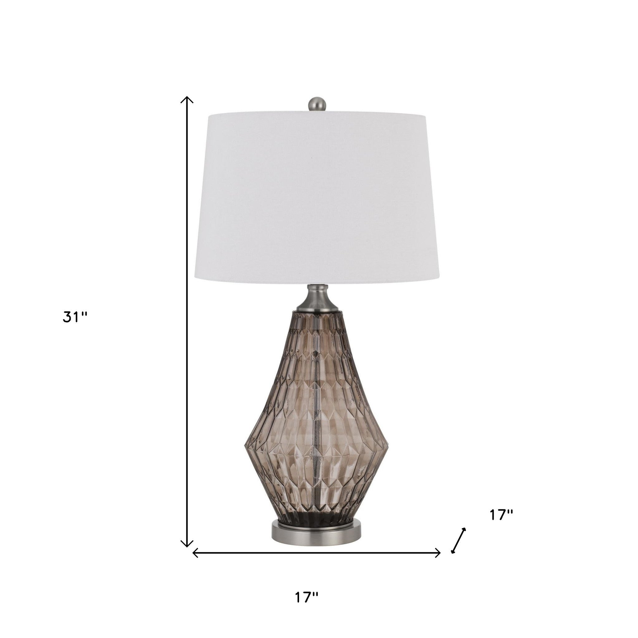 31" Gray Metal Geometric Table Lamp With Off White Empire Shade-Table Lamps-DECOROLALA