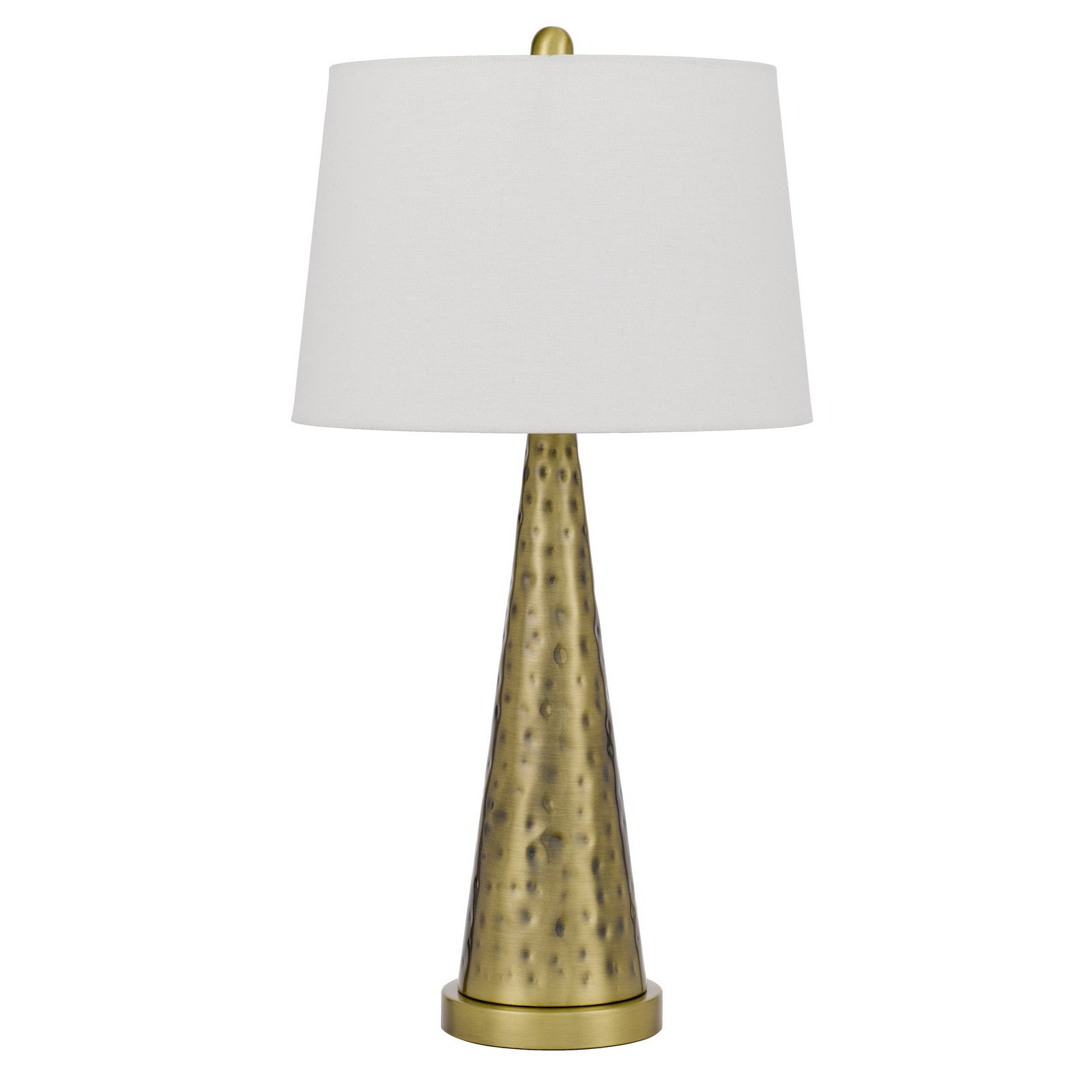 27" Antiqued Brass Metal Geometric Table Lamp With White Empire Shade-Table Lamps-DECOROLALA