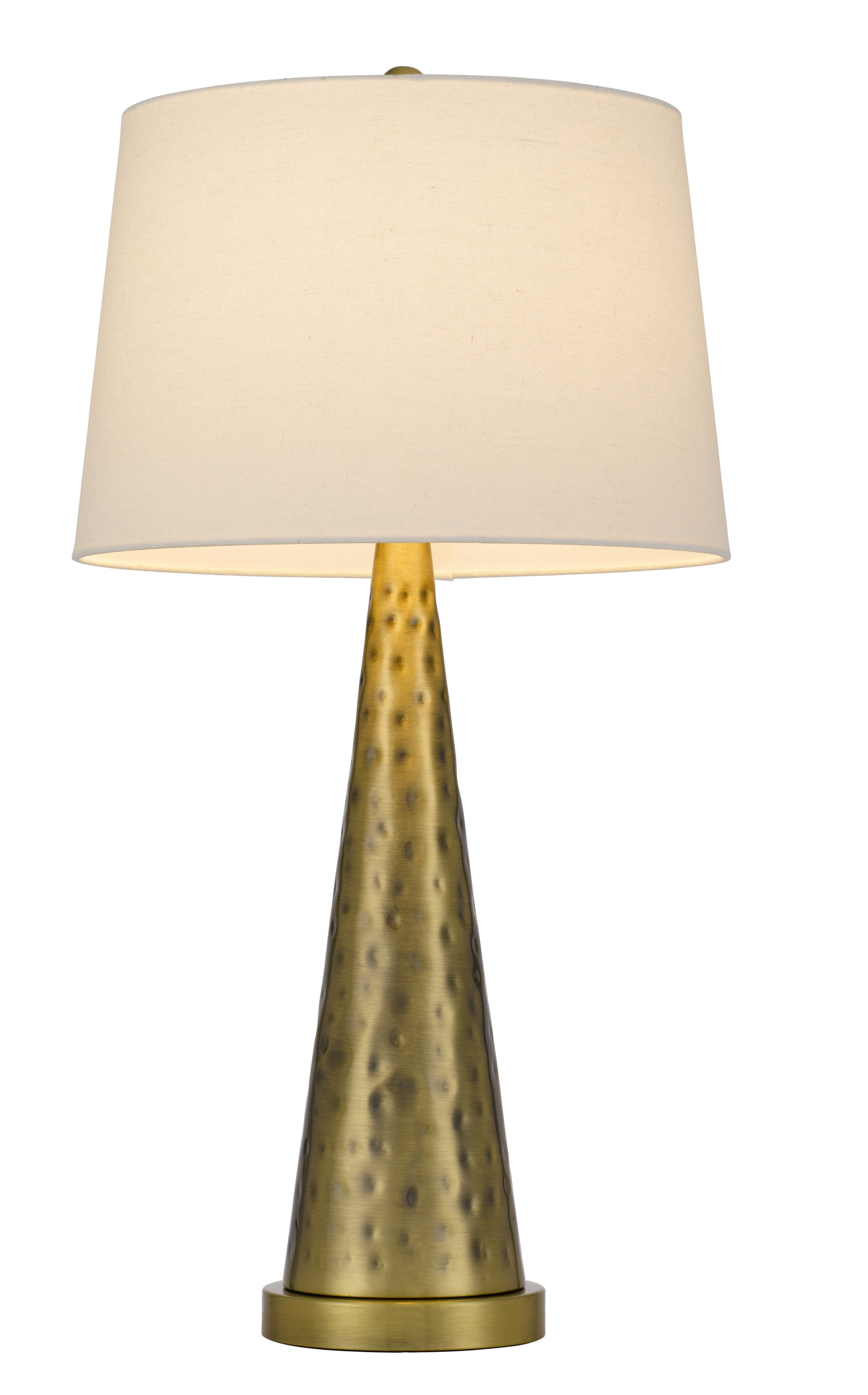 27" Antiqued Brass Metal Geometric Table Lamp With White Empire Shade-Table Lamps-DECOROLALA