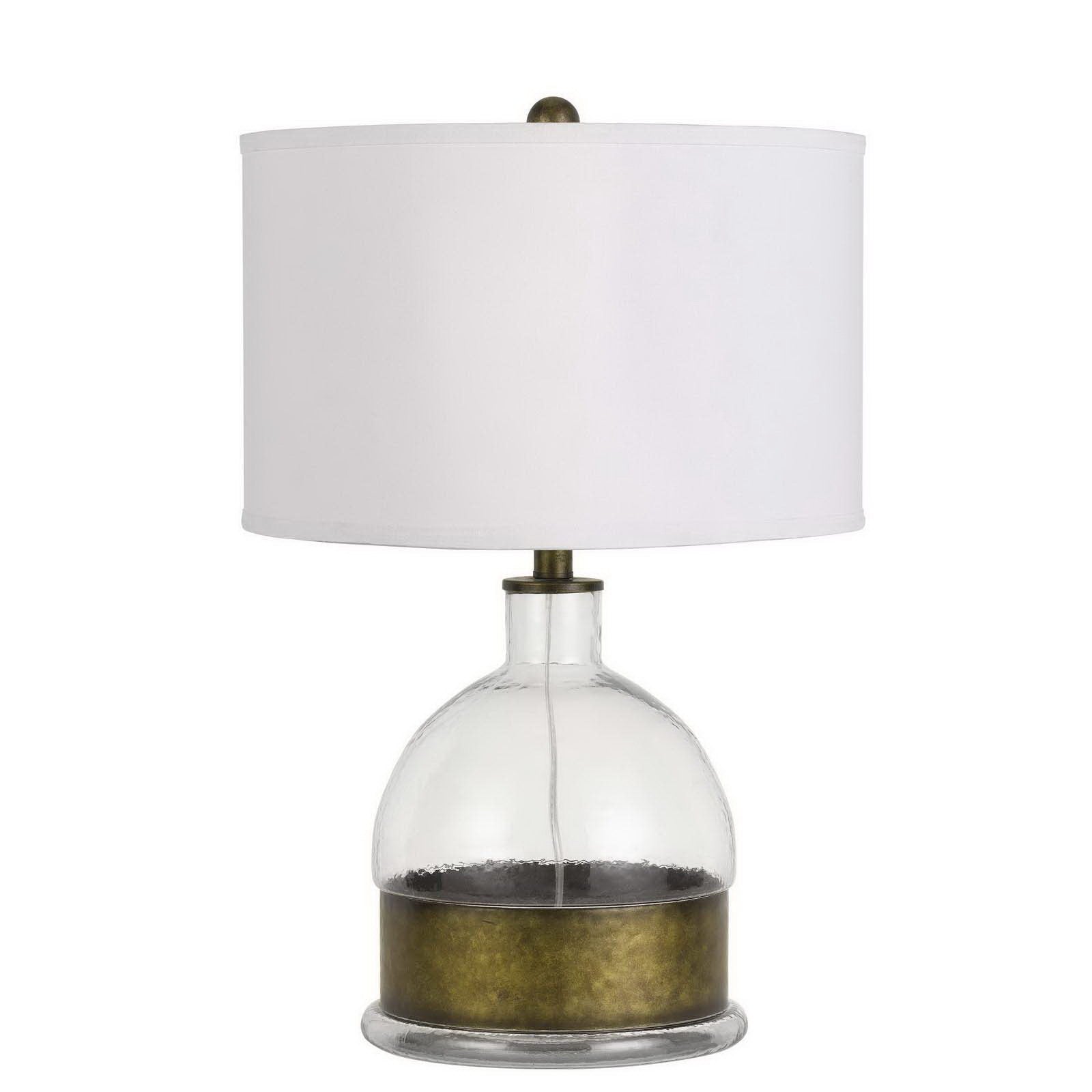 25" Nickel Glass Globe Table Lamp With White Drum Shade-Table Lamps-DECOROLALA