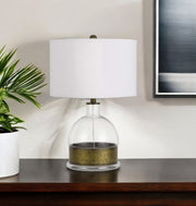 25" Nickel Glass Globe Table Lamp With White Drum Shade-Table Lamps-DECOROLALA
