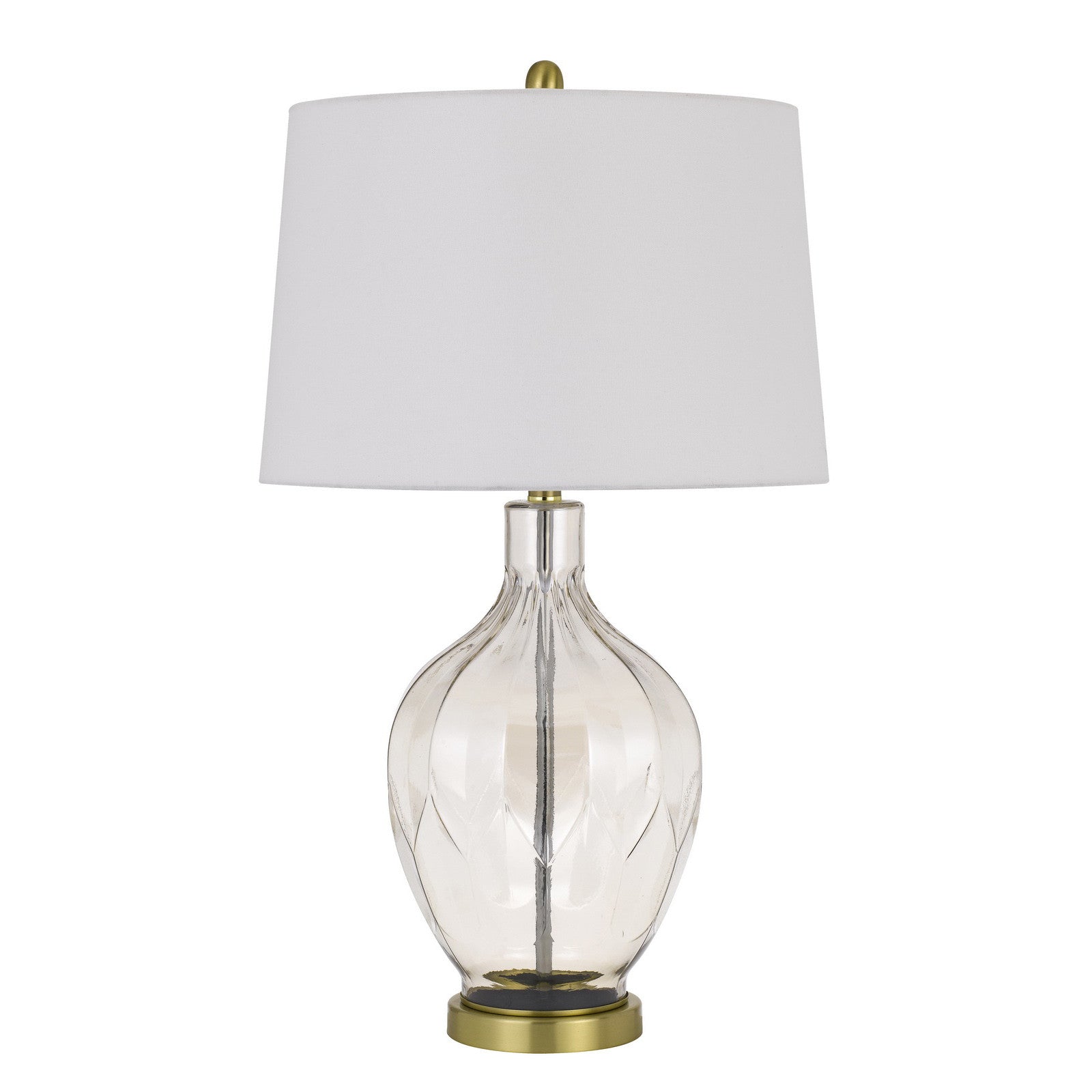 30" Clear Metal Table Lamp With Off White Drum Shade-3
