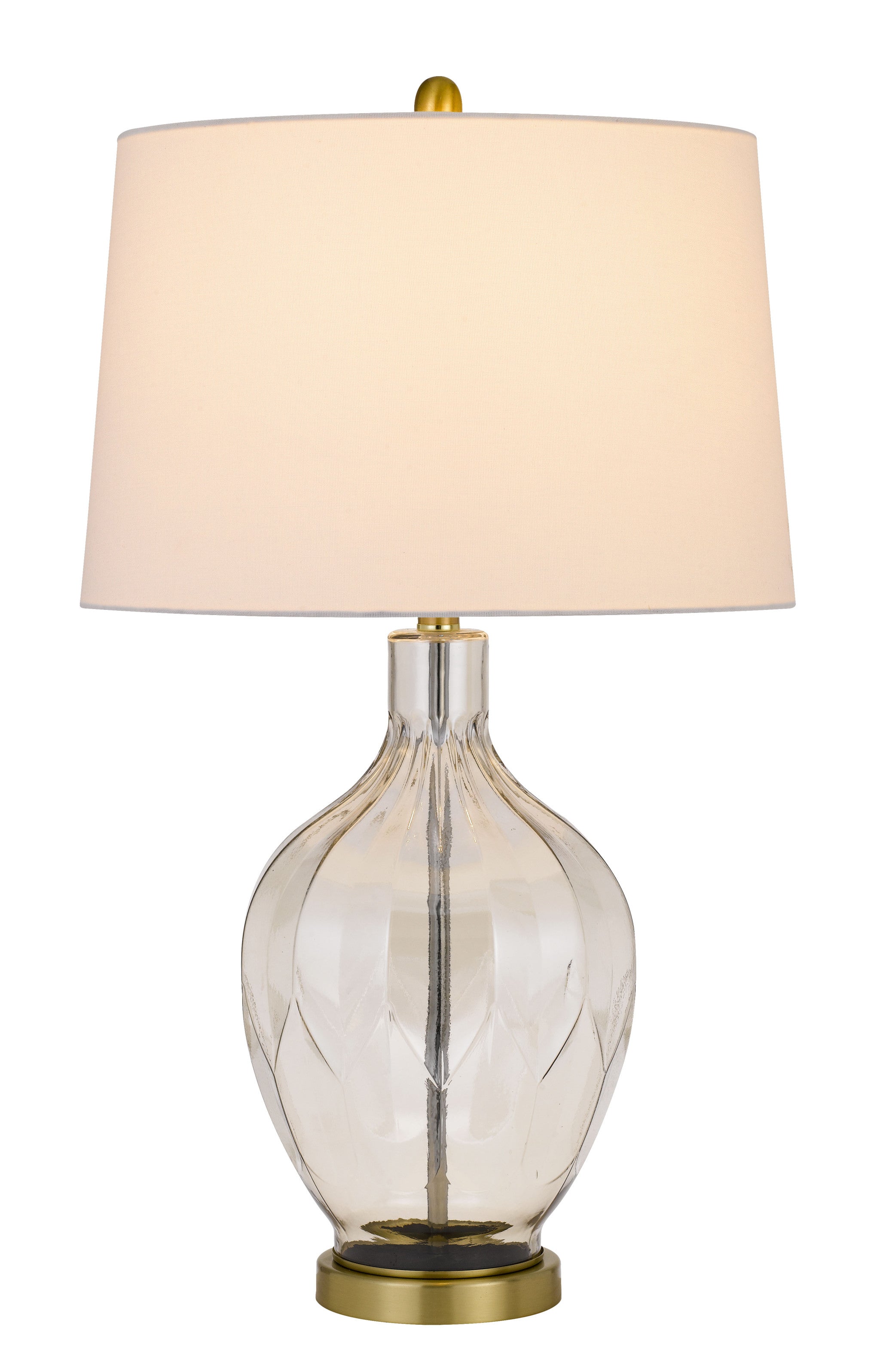 30" Clear Metal Table Lamp With Off White Drum Shade-0