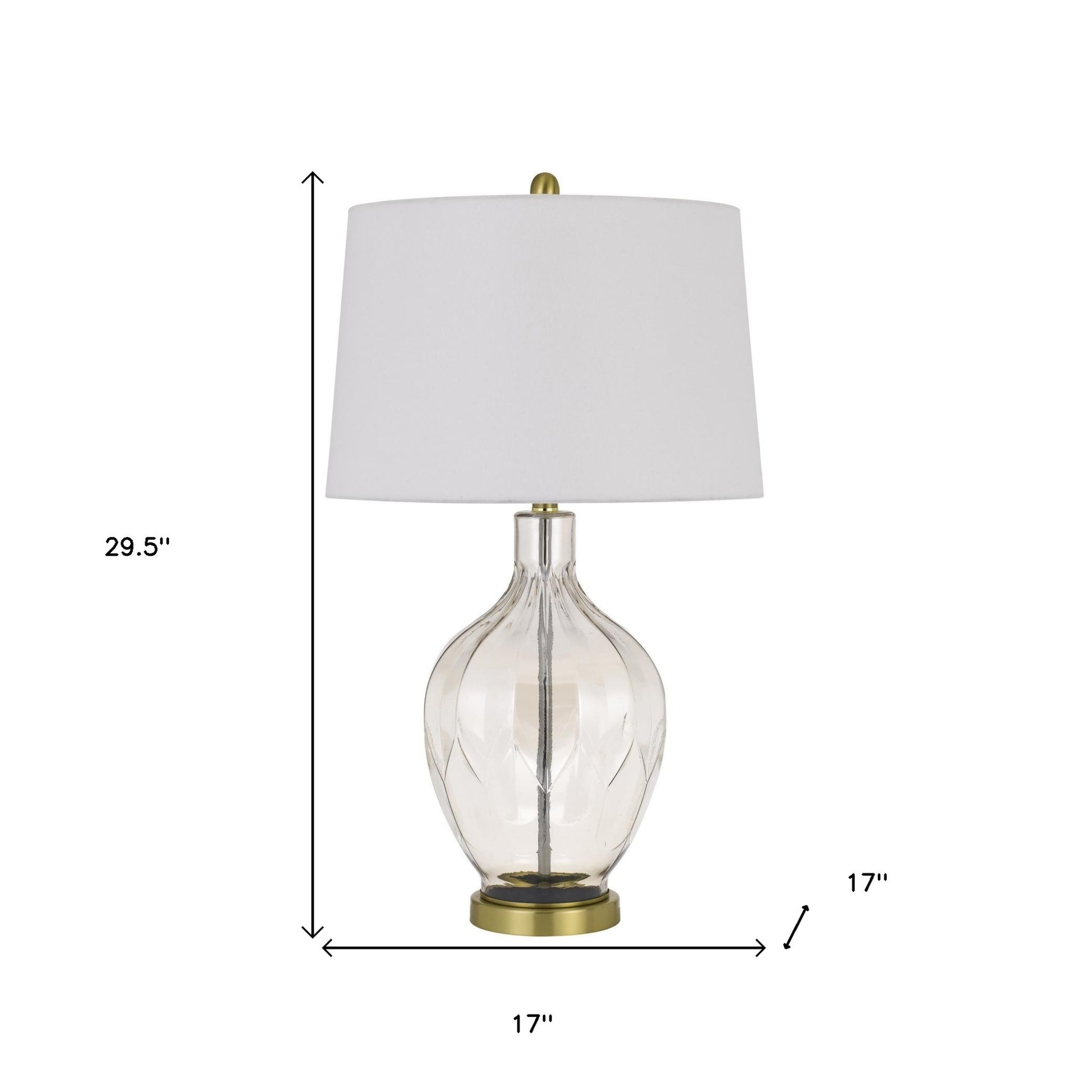 30" Clear Metal Table Lamp With Off White Drum Shade-5