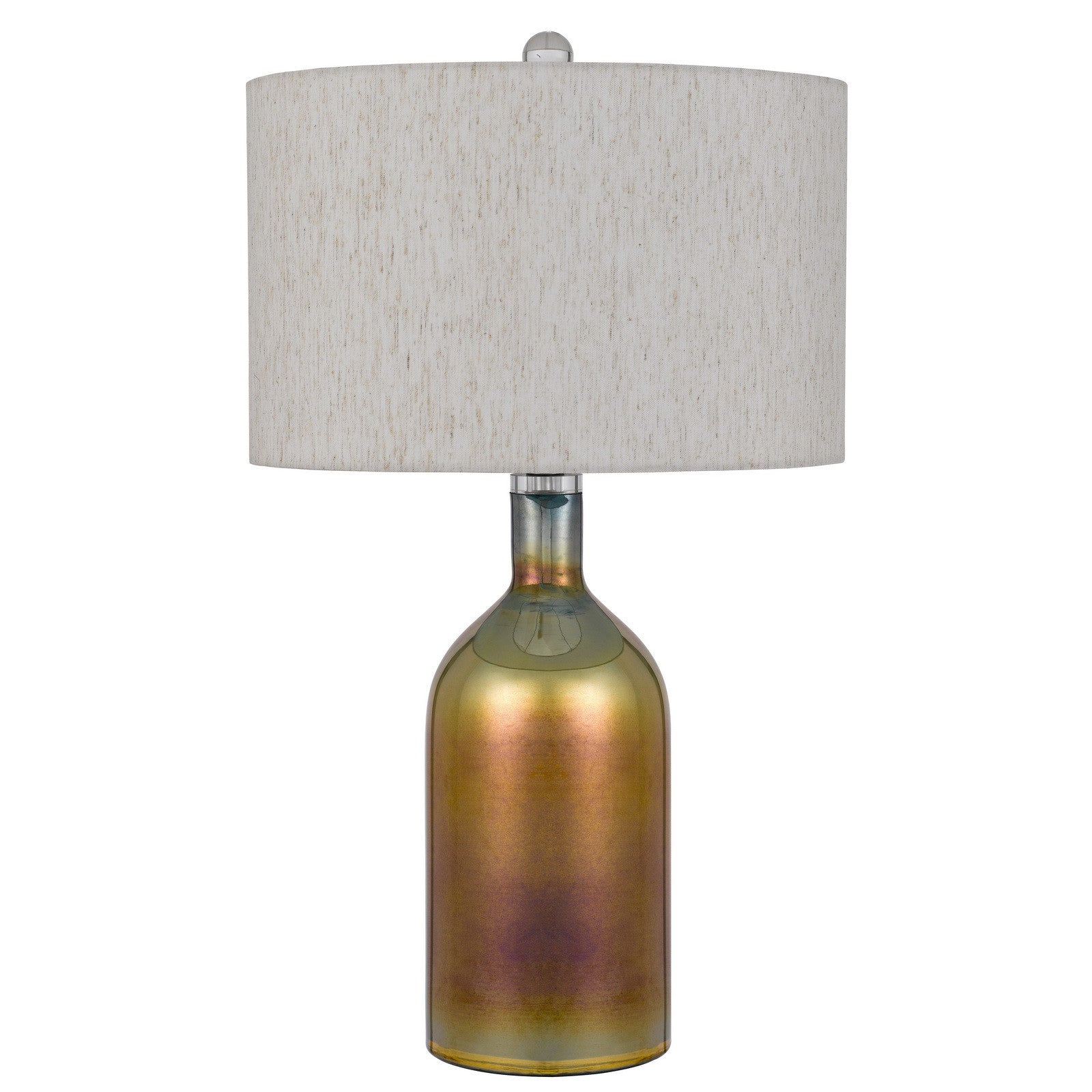 28" Gold Glass Novelty Table Lamp With Gray Drum Shade-1