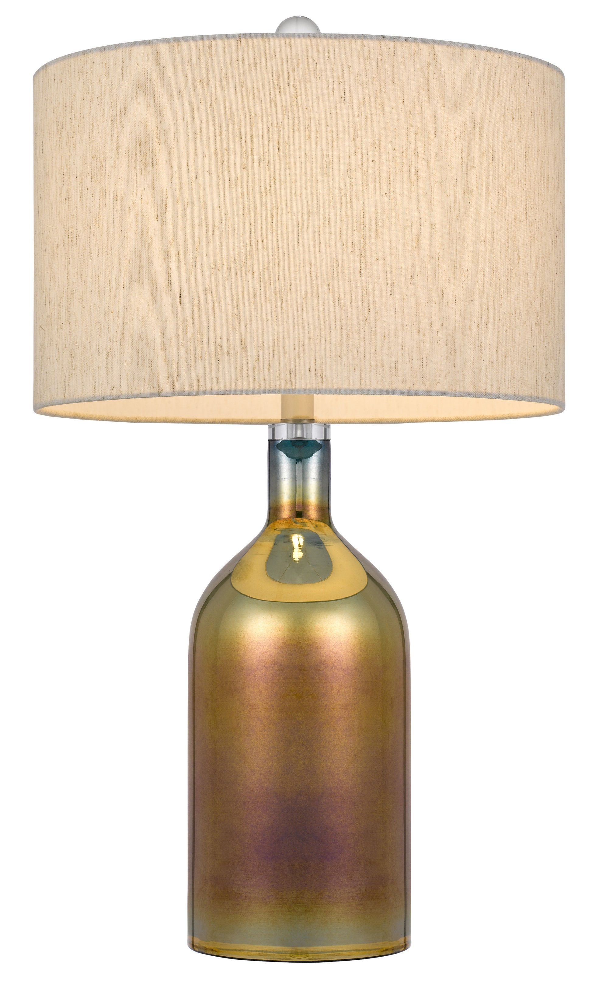 28" Gold Glass Novelty Table Lamp With Gray Drum Shade-3