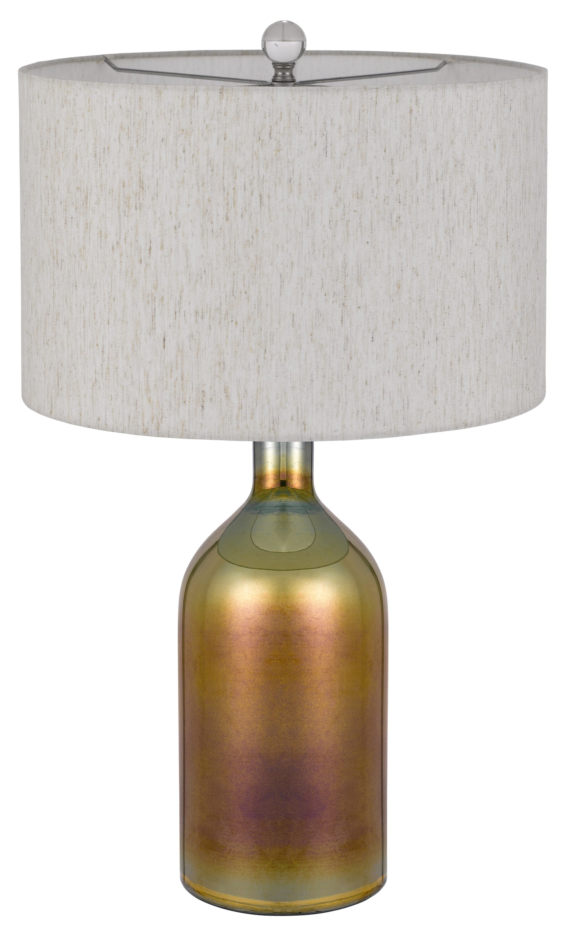 28" Gold Glass Novelty Table Lamp With Gray Drum Shade-4