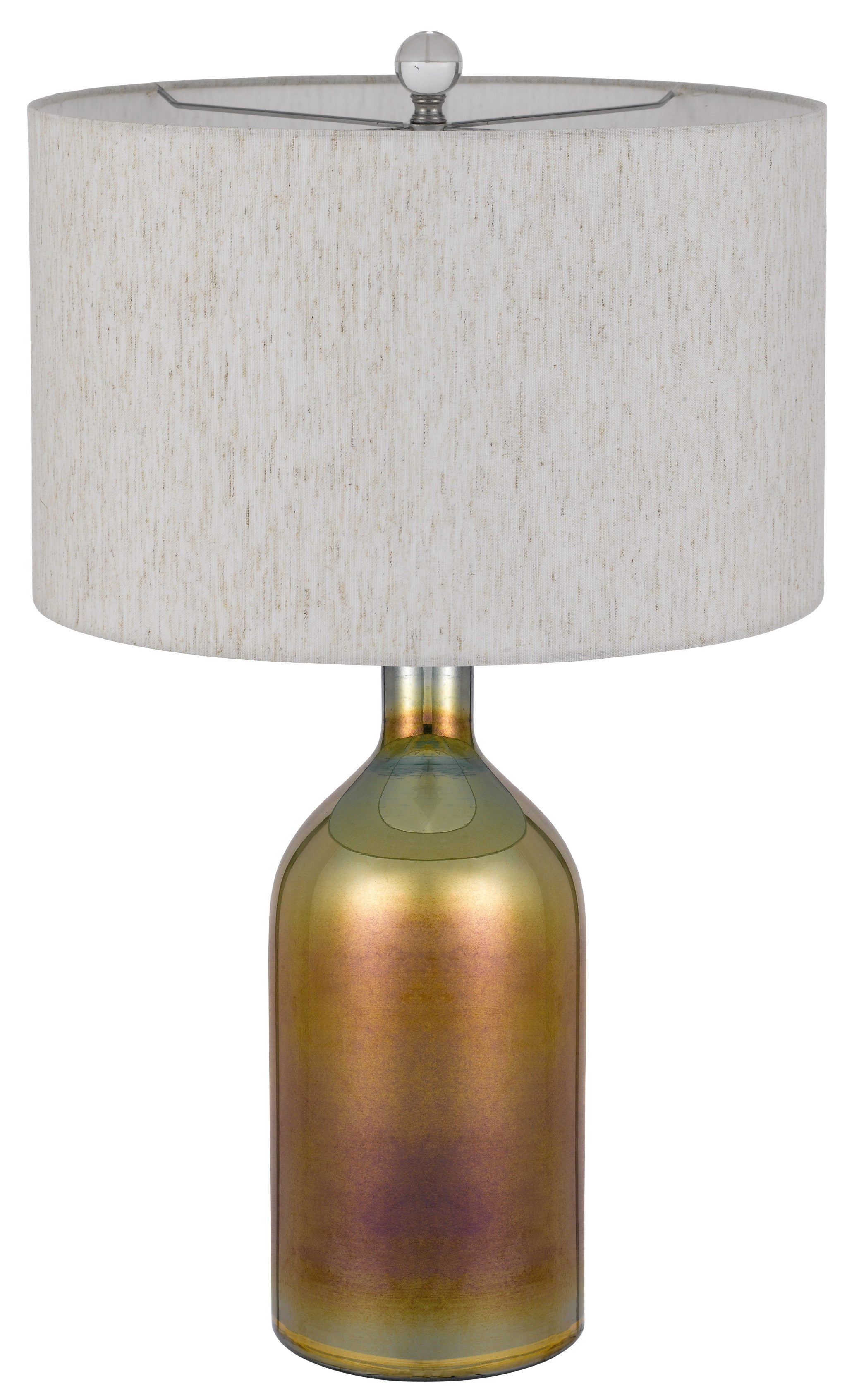 28" Gold Glass Novelty Table Lamp With Gray Drum Shade-4
