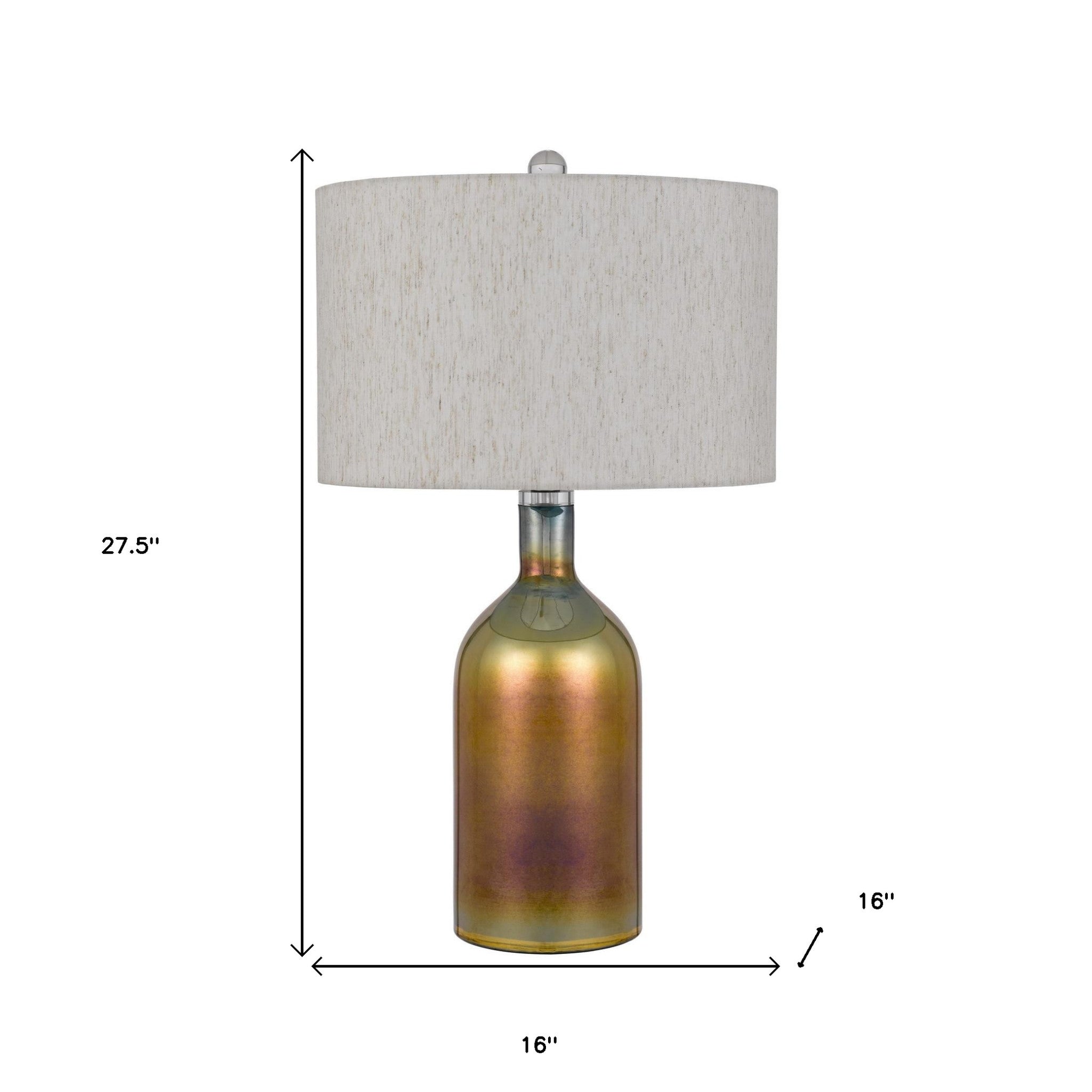 28" Gold Glass Novelty Table Lamp With Gray Drum Shade-6