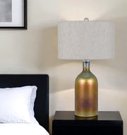 28" Gold Glass Novelty Table Lamp With Gray Drum Shade-0