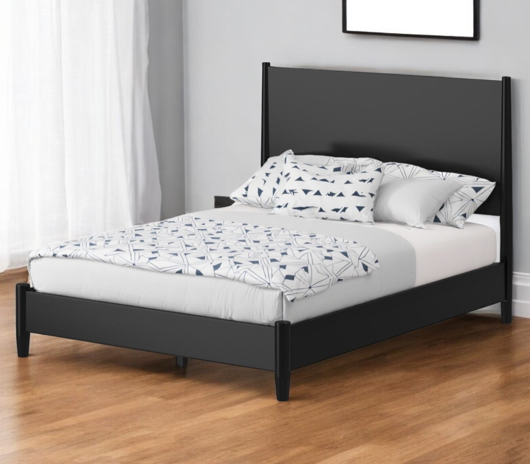 Black Solid Wood Full Bed Frame-Standard Beds-DECOROLALA