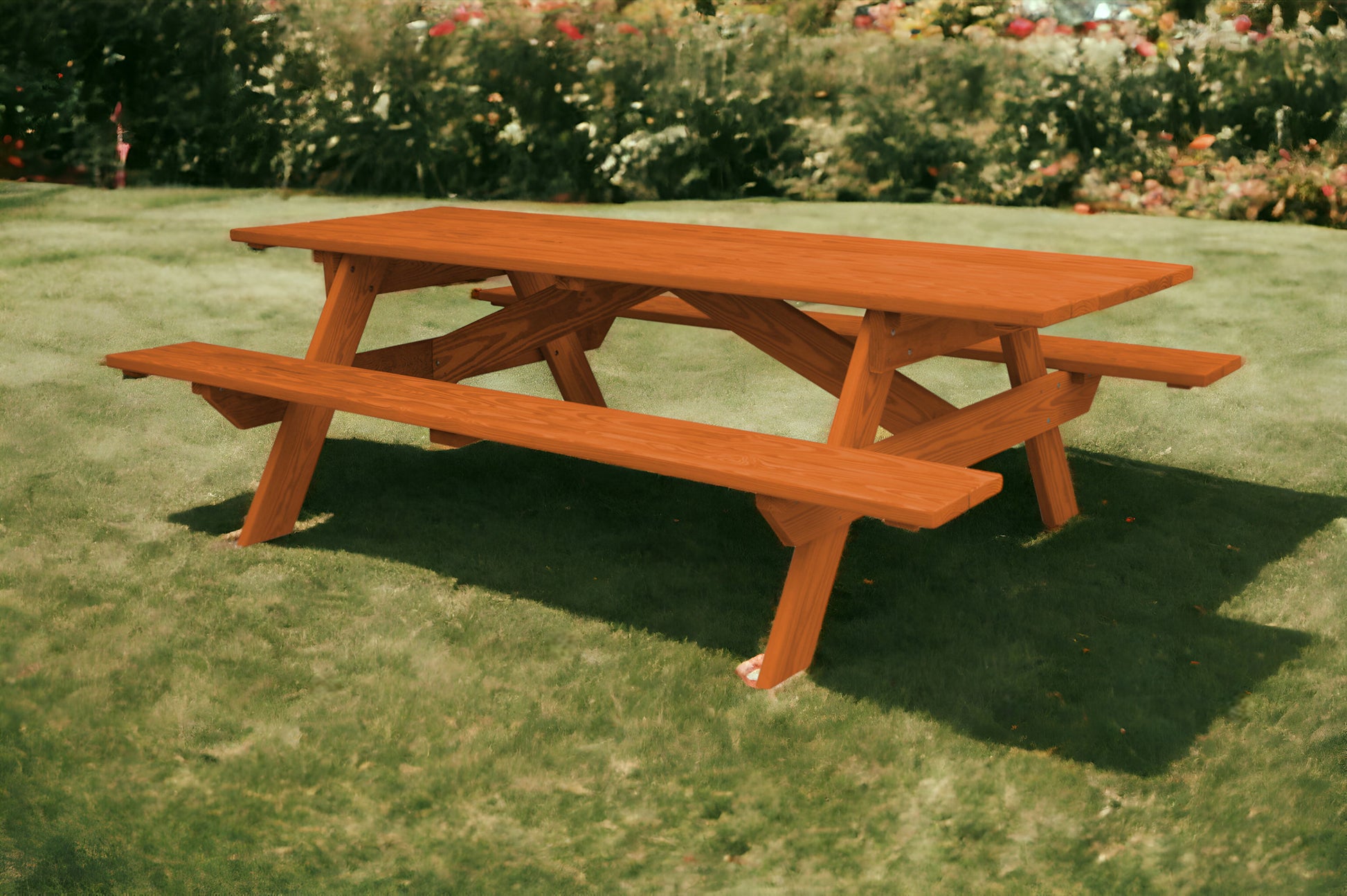 94" Red Solid Wood Outdoor Picnic Table-0