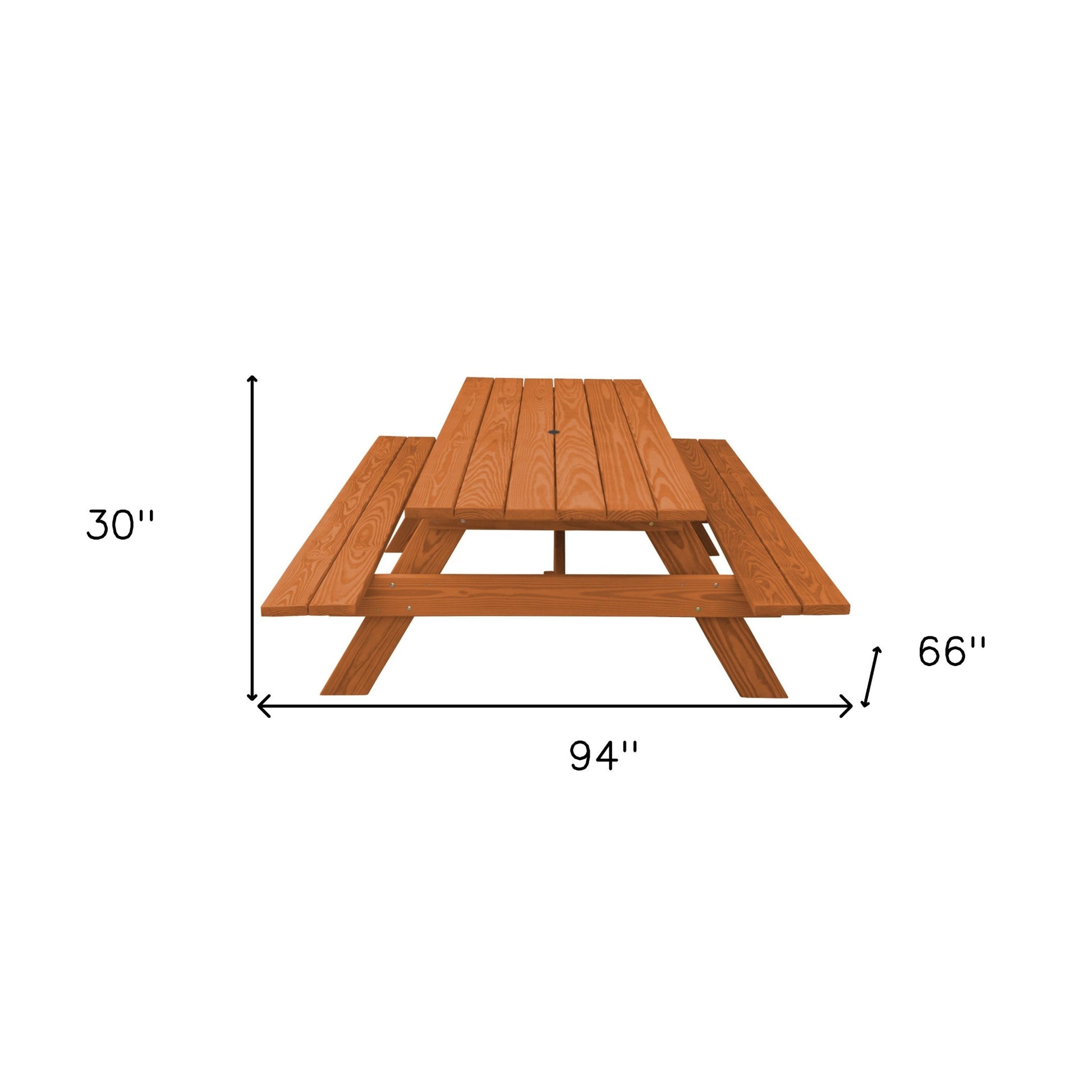 94" Brown Solid Wood Outdoor Picnic Table with Umbrella Hole-Outdoor Tables-DECOROLALA