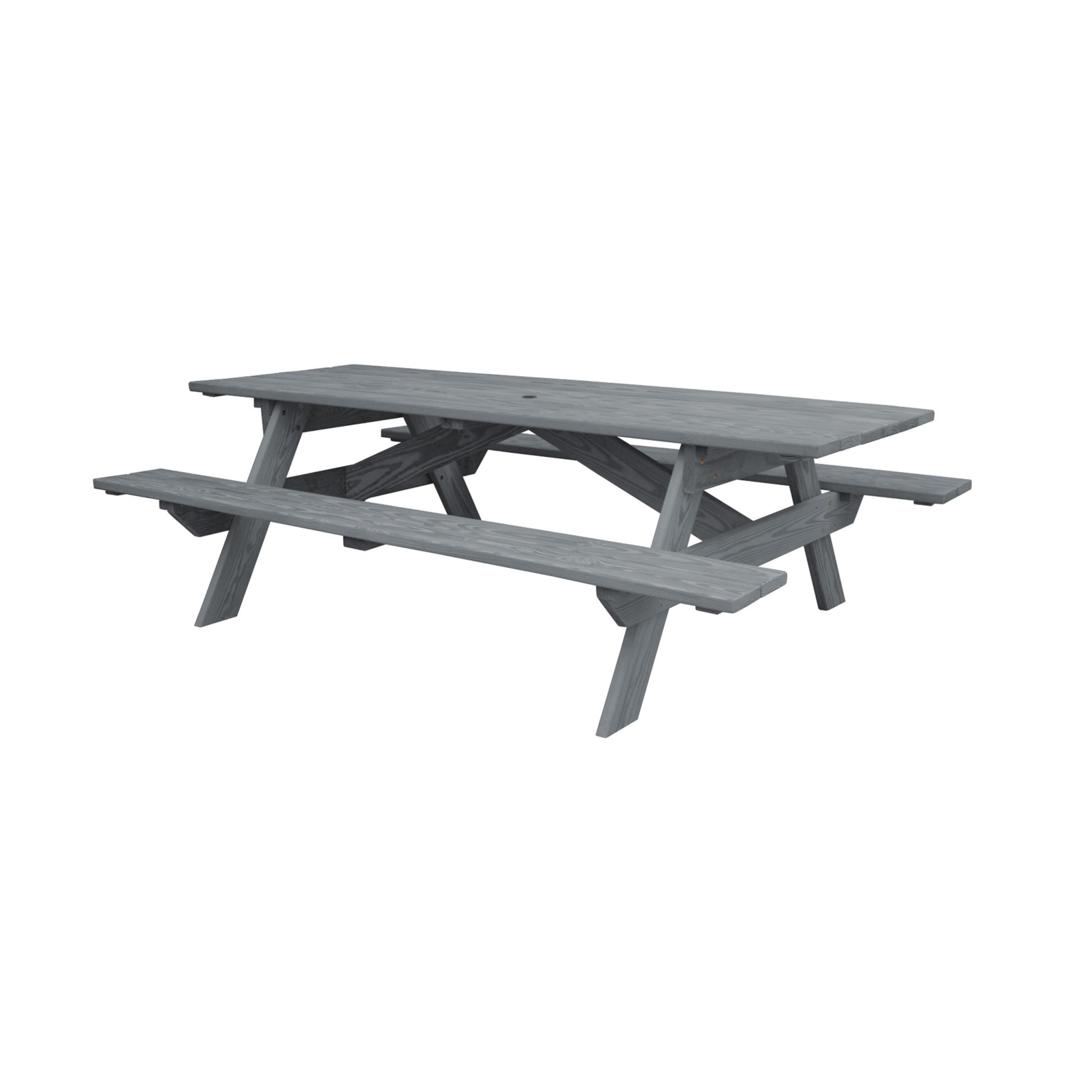 94" Gray Solid Wood Outdoor Picnic Table with Umbrella Hole-Outdoor Tables-DECOROLALA