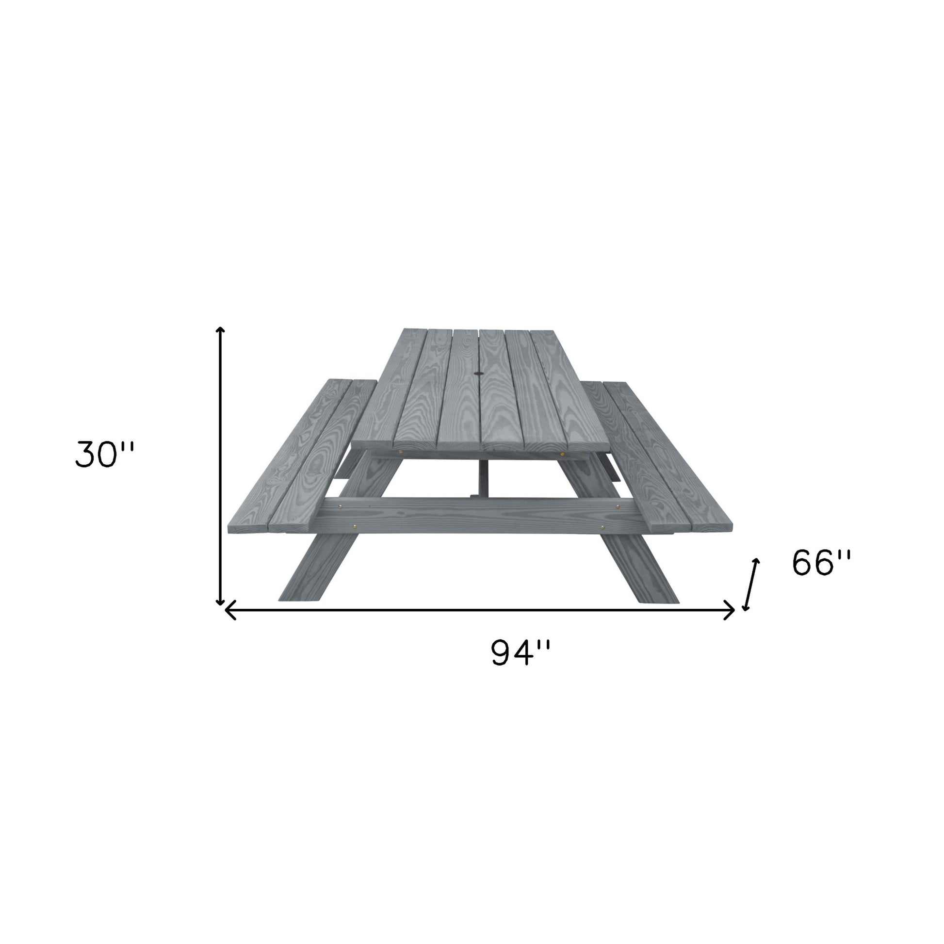 94" Gray Solid Wood Outdoor Picnic Table with Umbrella Hole-Outdoor Tables-DECOROLALA