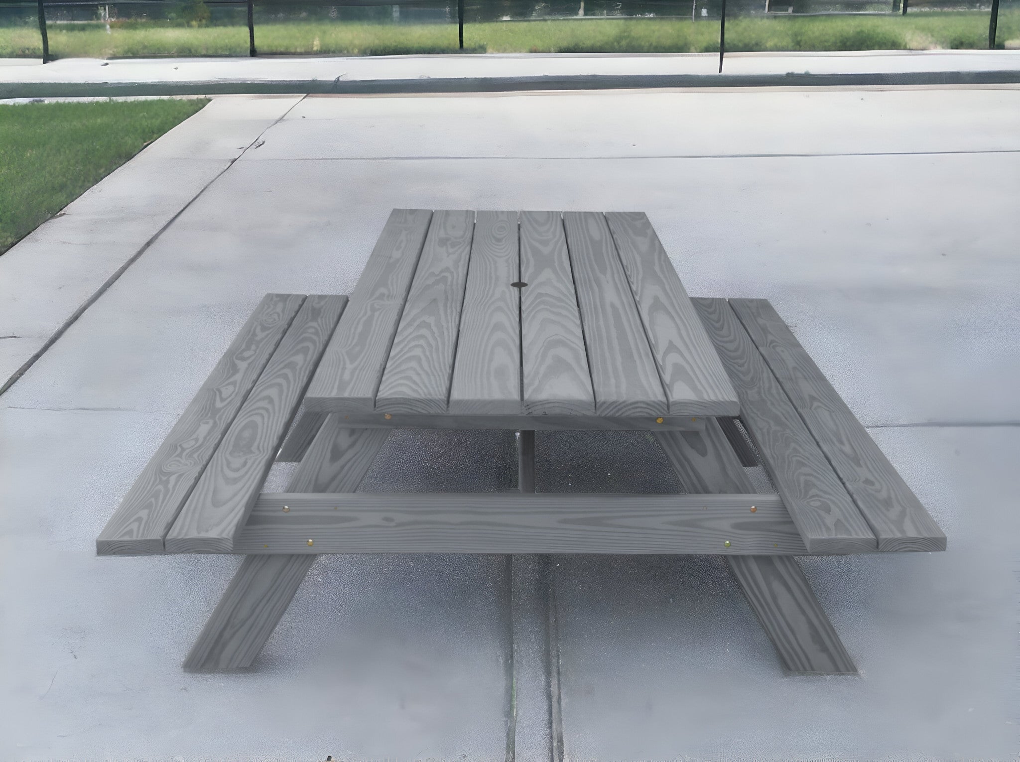 94" Gray Solid Wood Outdoor Picnic Table with Umbrella Hole-Outdoor Tables-DECOROLALA