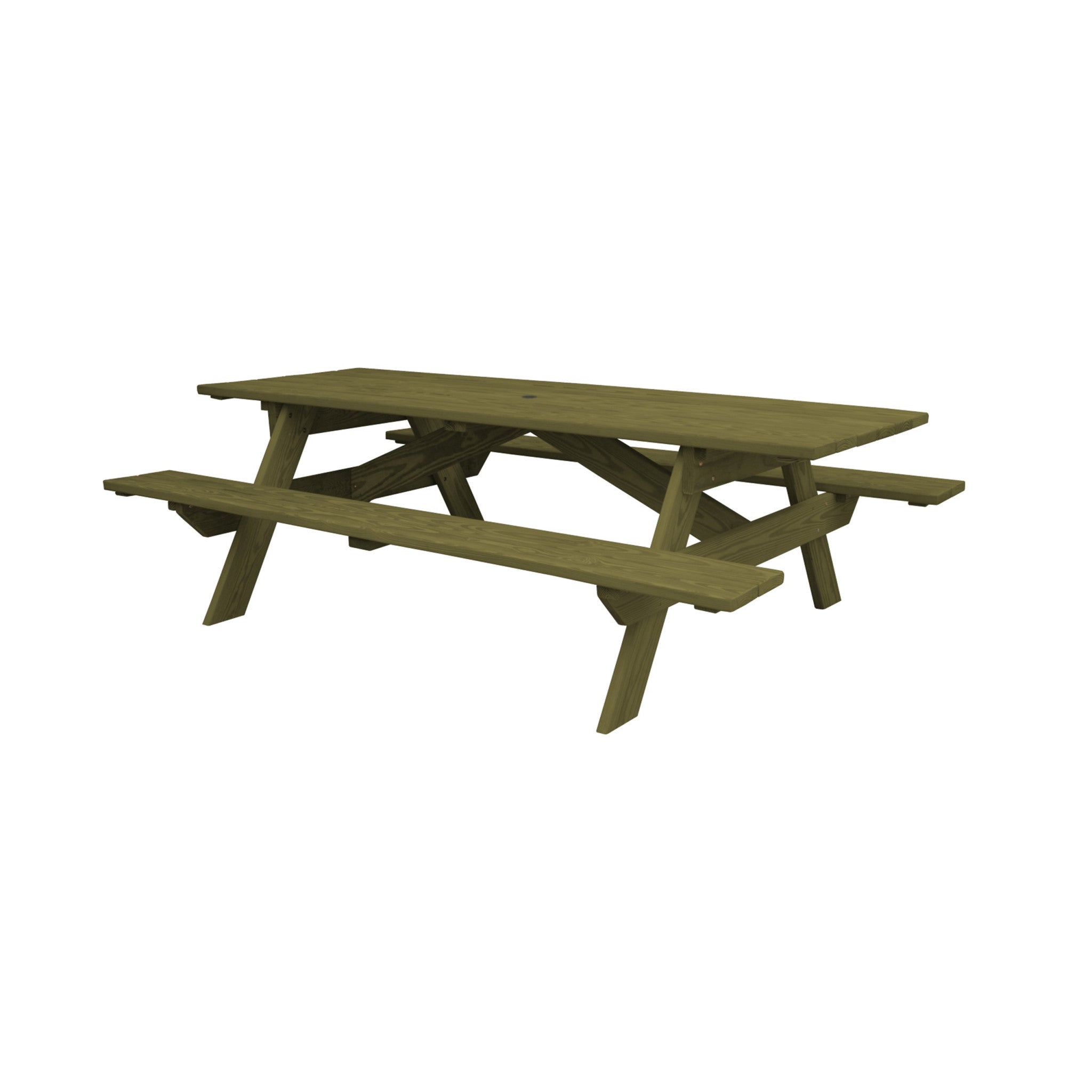 94" Green Solid Wood Outdoor Picnic Table with Umbrella Hole-Outdoor Tables-DECOROLALA