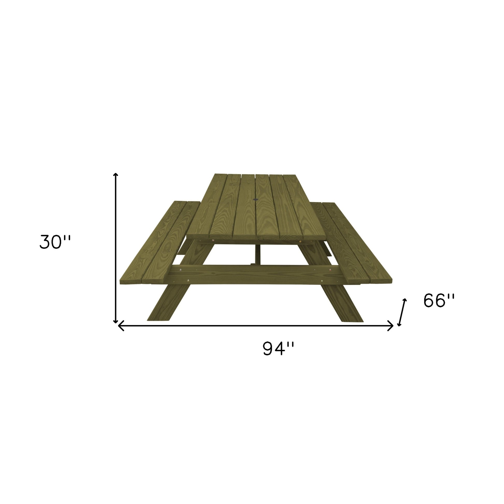 94" Green Solid Wood Outdoor Picnic Table with Umbrella Hole-Outdoor Tables-DECOROLALA