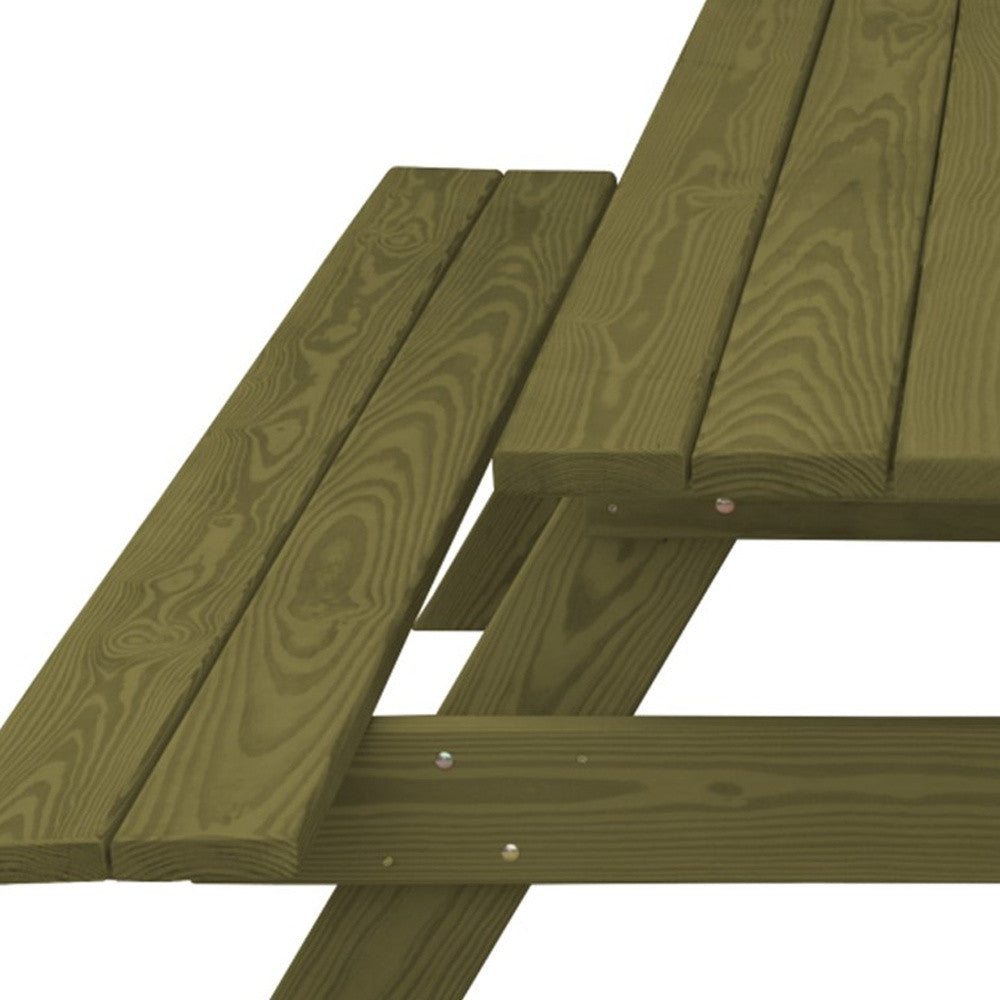 94" Green Solid Wood Outdoor Picnic Table with Umbrella Hole-Outdoor Tables-DECOROLALA