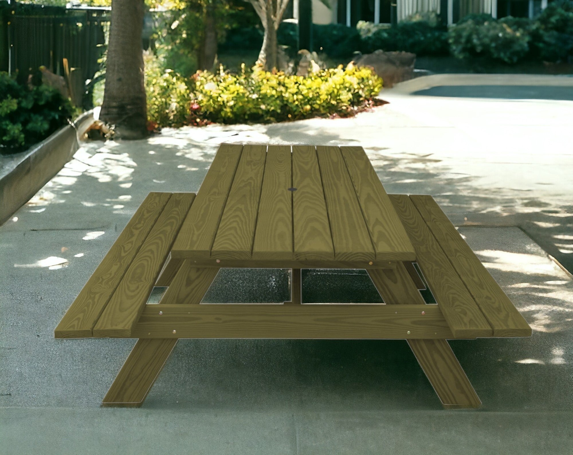 94" Green Solid Wood Outdoor Picnic Table with Umbrella Hole-Outdoor Tables-DECOROLALA