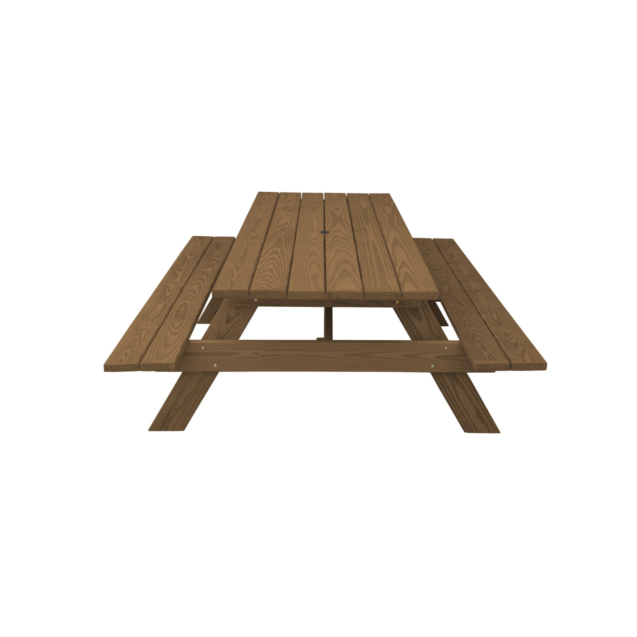 94" Brown Solid Wood Outdoor Picnic Table with Umbrella Hole-Outdoor Tables-DECOROLALA