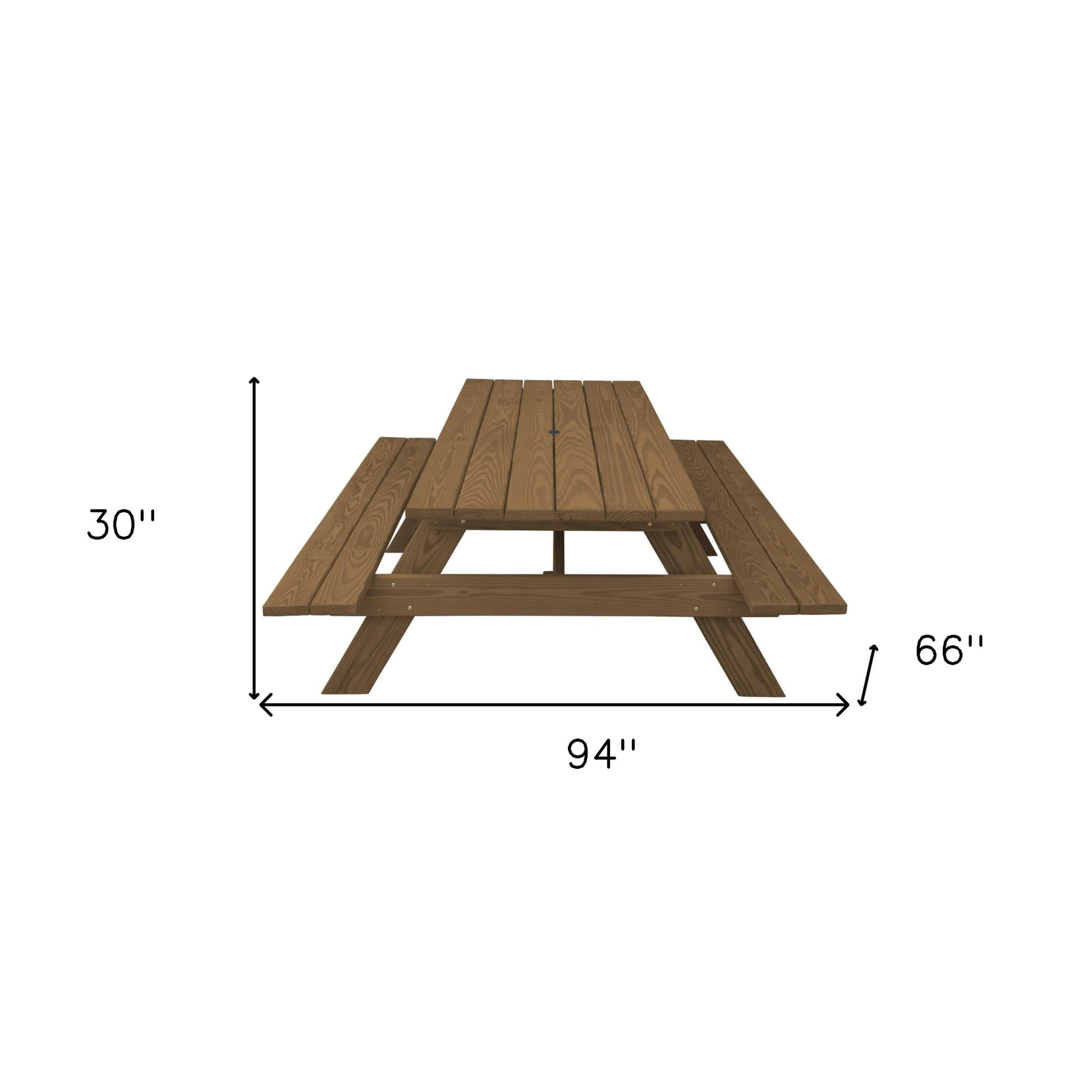 94" Brown Solid Wood Outdoor Picnic Table with Umbrella Hole-Outdoor Tables-DECOROLALA