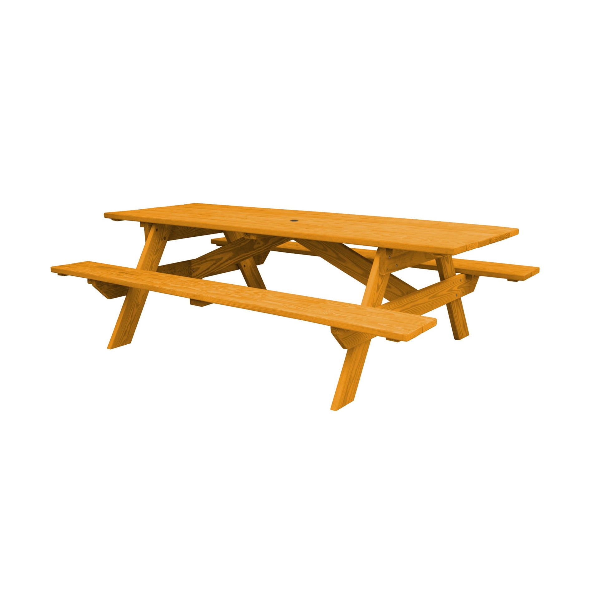 94" Natural Solid Wood Outdoor Picnic Table with Umbrella Hole-Outdoor Tables-DECOROLALA