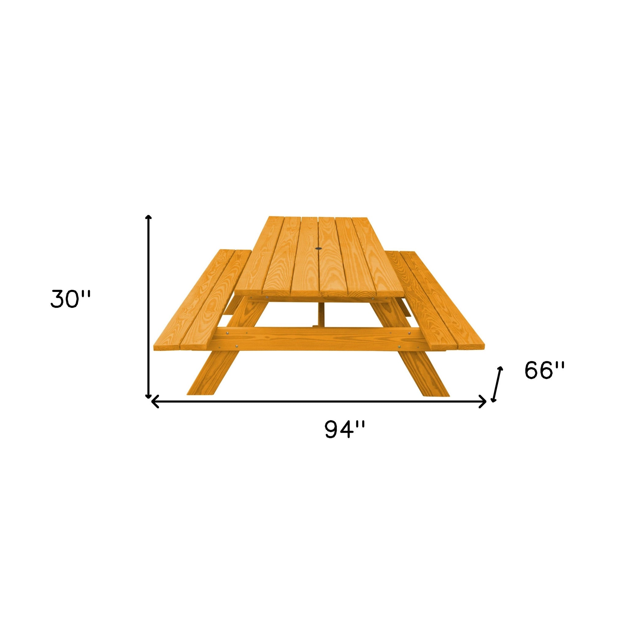 94" Natural Solid Wood Outdoor Picnic Table with Umbrella Hole-Outdoor Tables-DECOROLALA