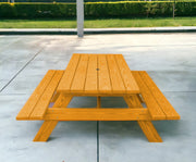 94" Natural Solid Wood Outdoor Picnic Table with Umbrella Hole-Outdoor Tables-DECOROLALA