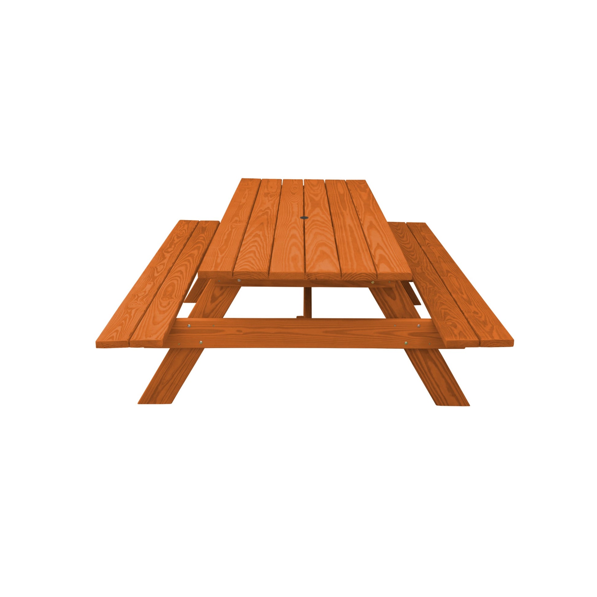 94" Brown Solid Wood Outdoor Picnic Table with Umbrella Hole-Outdoor Tables-DECOROLALA