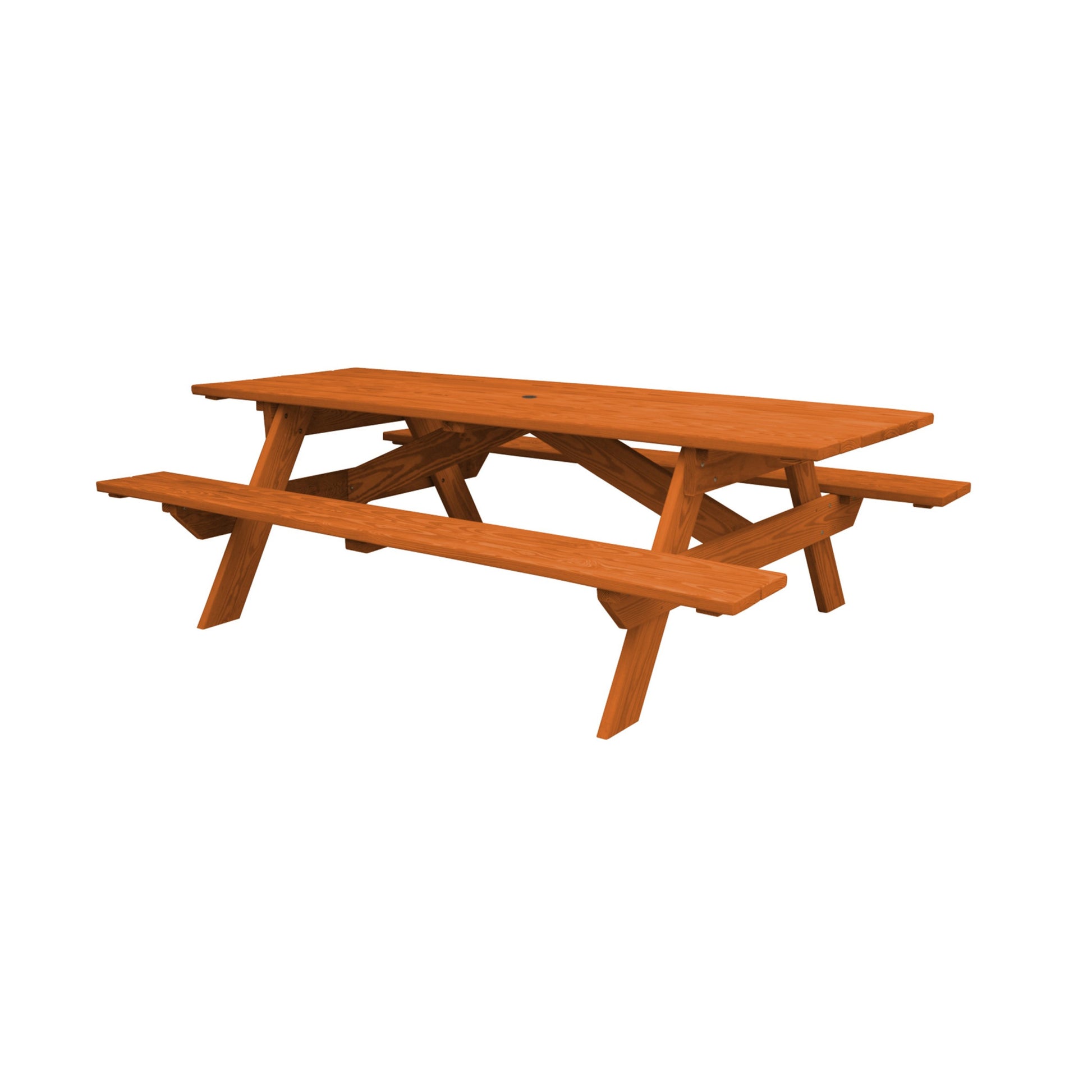 94" Brown Solid Wood Outdoor Picnic Table with Umbrella Hole-Outdoor Tables-DECOROLALA