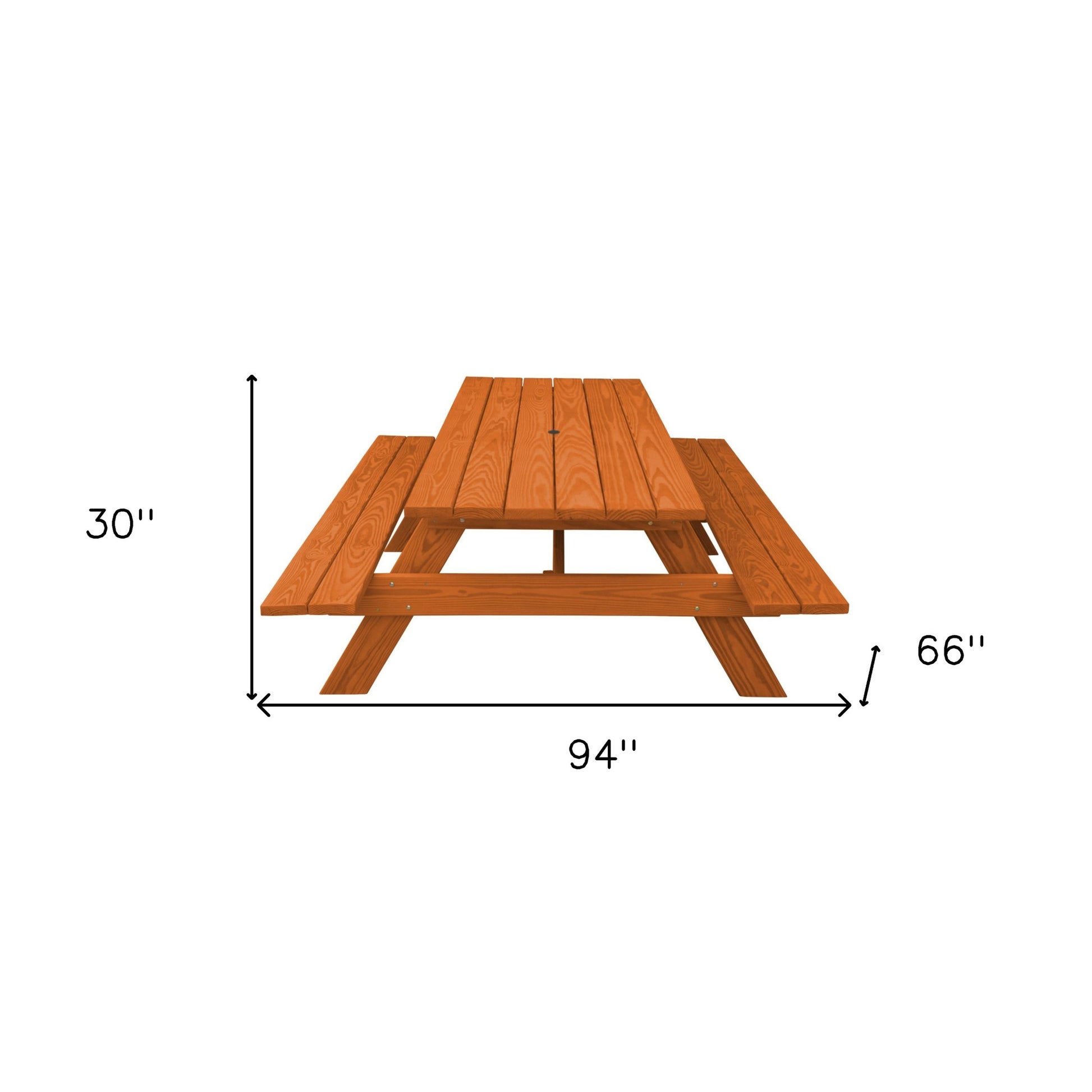 94" Brown Solid Wood Outdoor Picnic Table with Umbrella Hole-Outdoor Tables-DECOROLALA