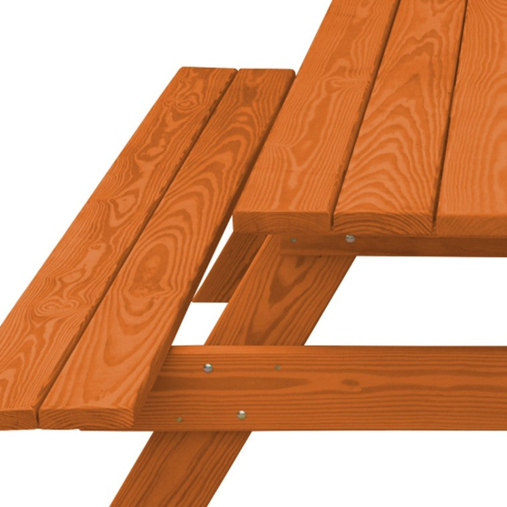 94" Brown Solid Wood Outdoor Picnic Table with Umbrella Hole-Outdoor Tables-DECOROLALA