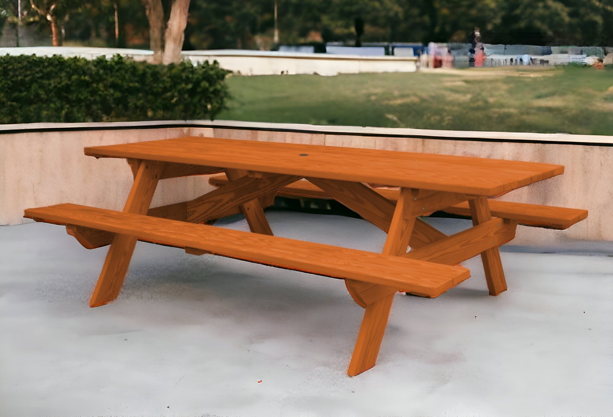 94" Brown Solid Wood Outdoor Picnic Table with Umbrella Hole-Outdoor Tables-DECOROLALA