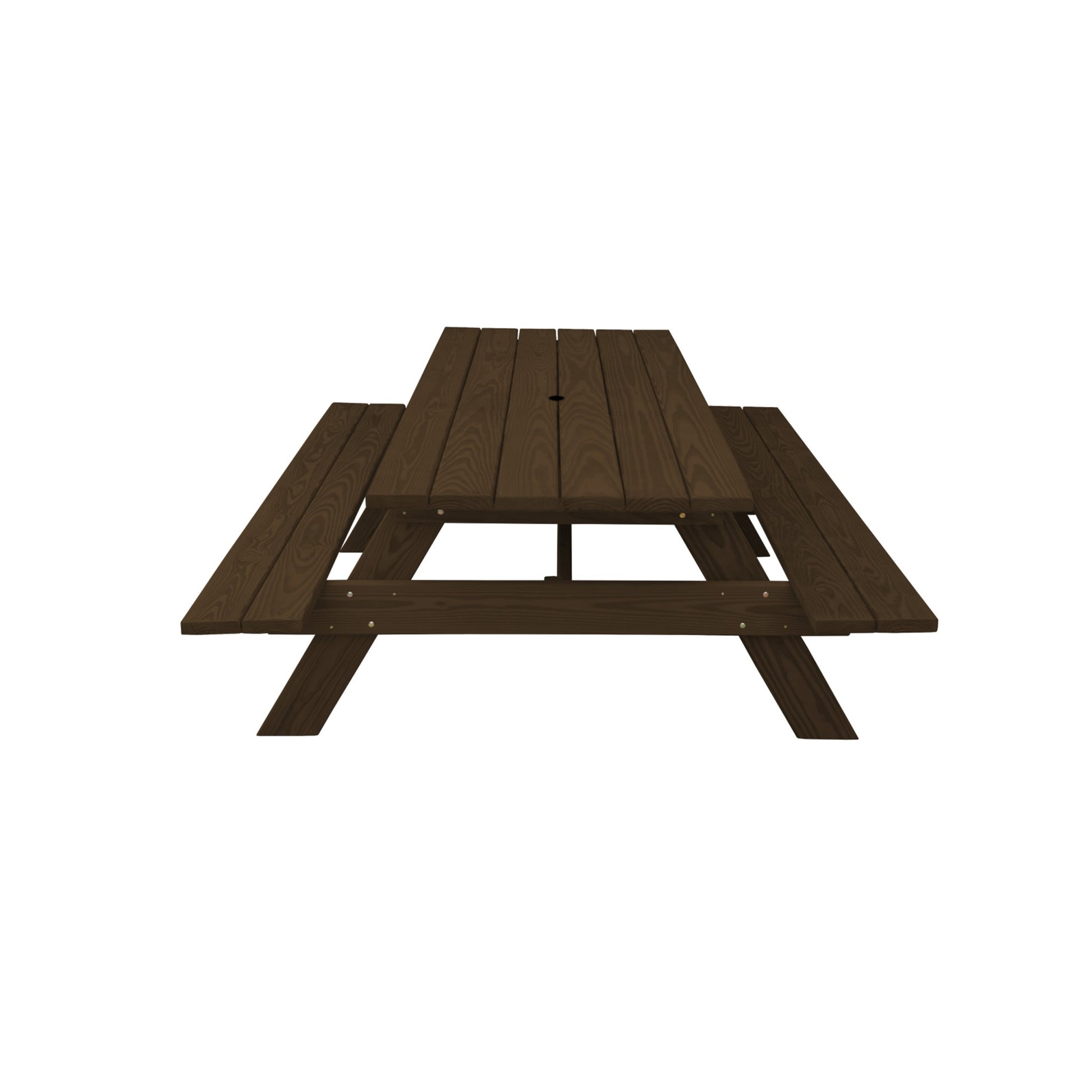 94" Dark Brown Solid Wood Outdoor Picnic Table with Umbrella Hole-Outdoor Tables-DECOROLALA