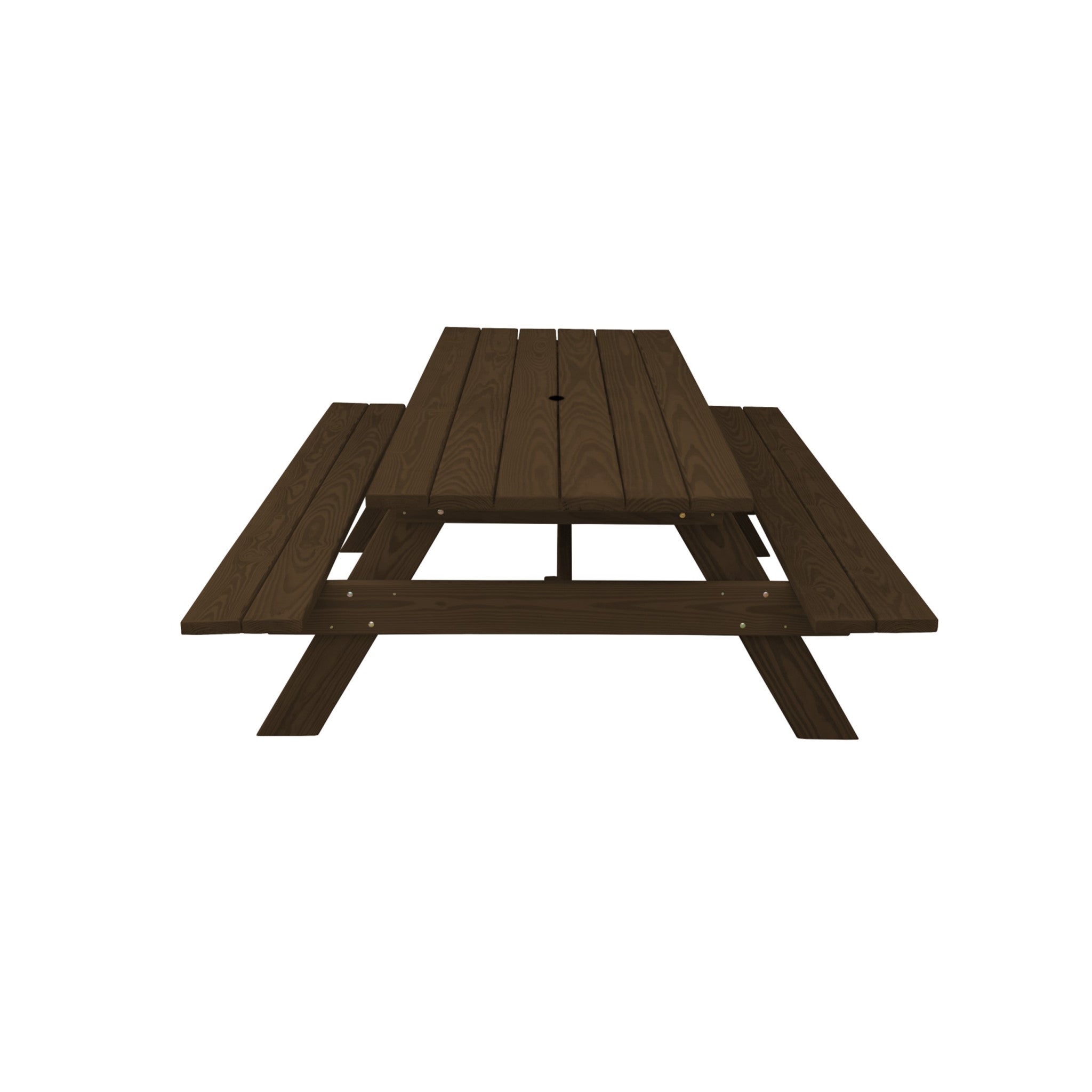 94" Dark Brown Solid Wood Outdoor Picnic Table with Umbrella Hole-Outdoor Tables-DECOROLALA
