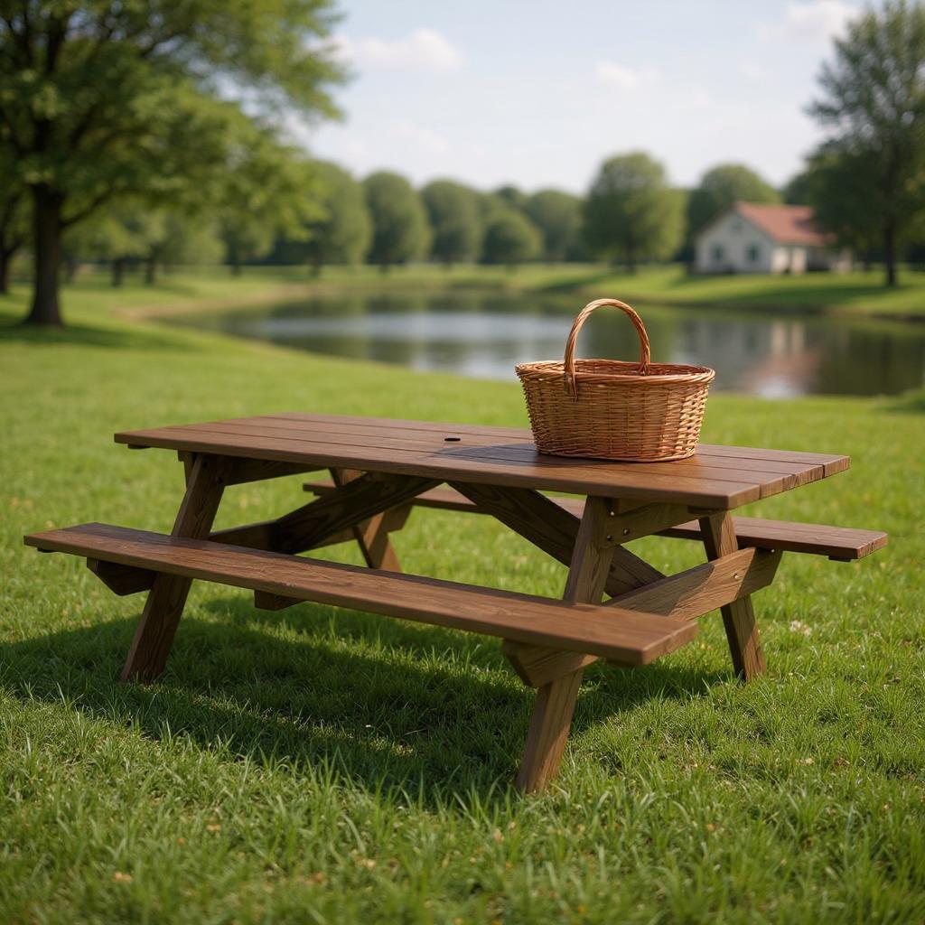 94" Dark Brown Solid Wood Outdoor Picnic Table with Umbrella Hole-Outdoor Tables-DECOROLALA