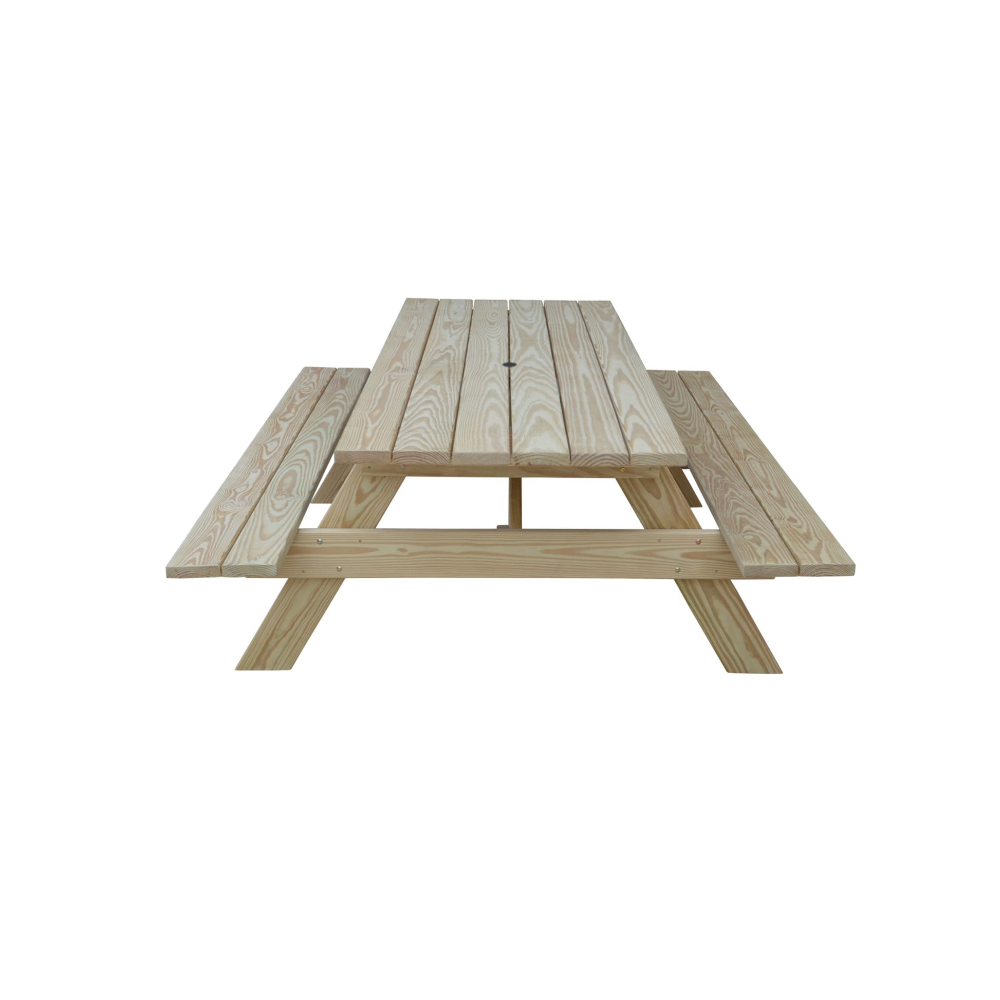 94" Beige Solid Wood Outdoor Picnic Table with Umbrella Hole-Outdoor Tables-DECOROLALA