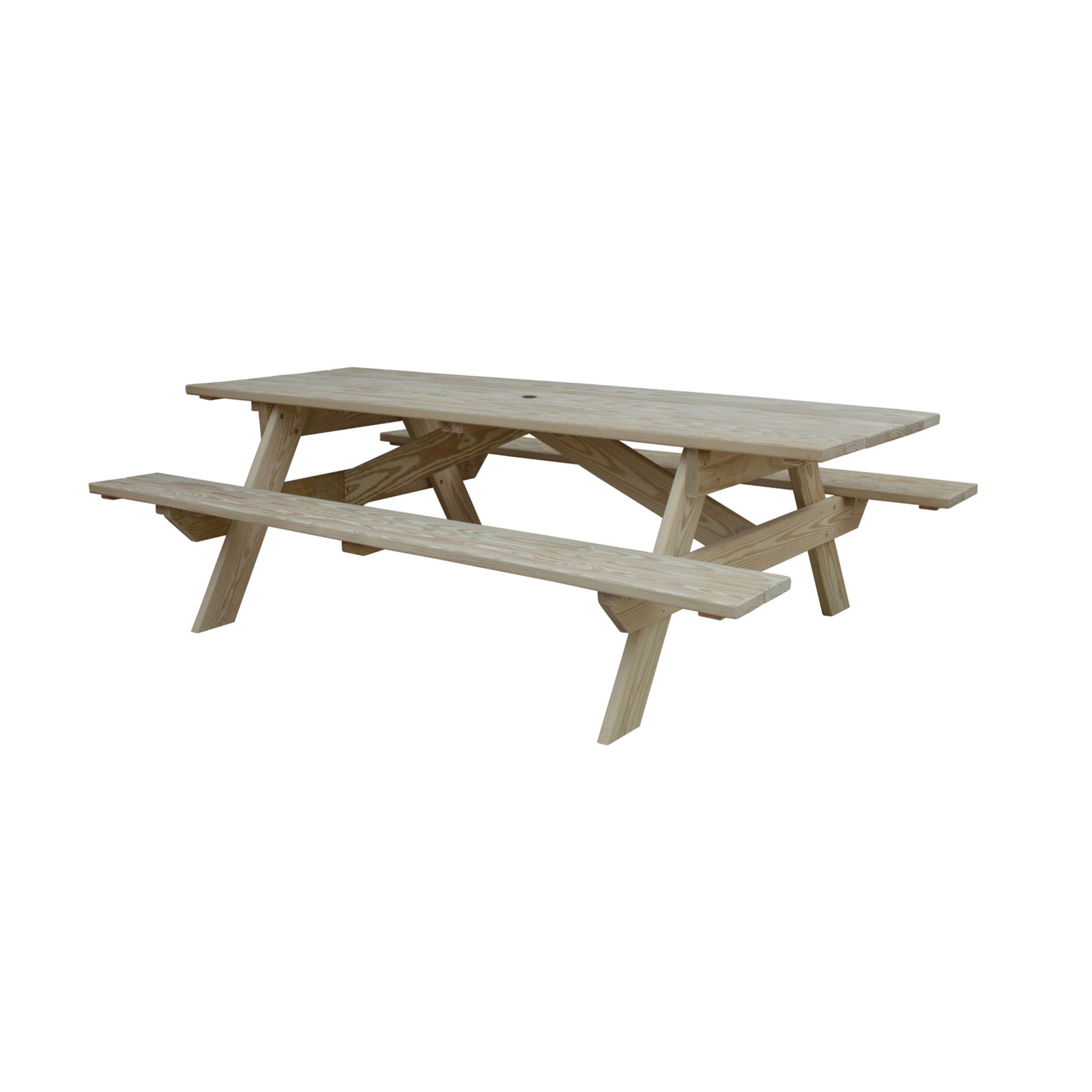 94" Beige Solid Wood Outdoor Picnic Table with Umbrella Hole-Outdoor Tables-DECOROLALA