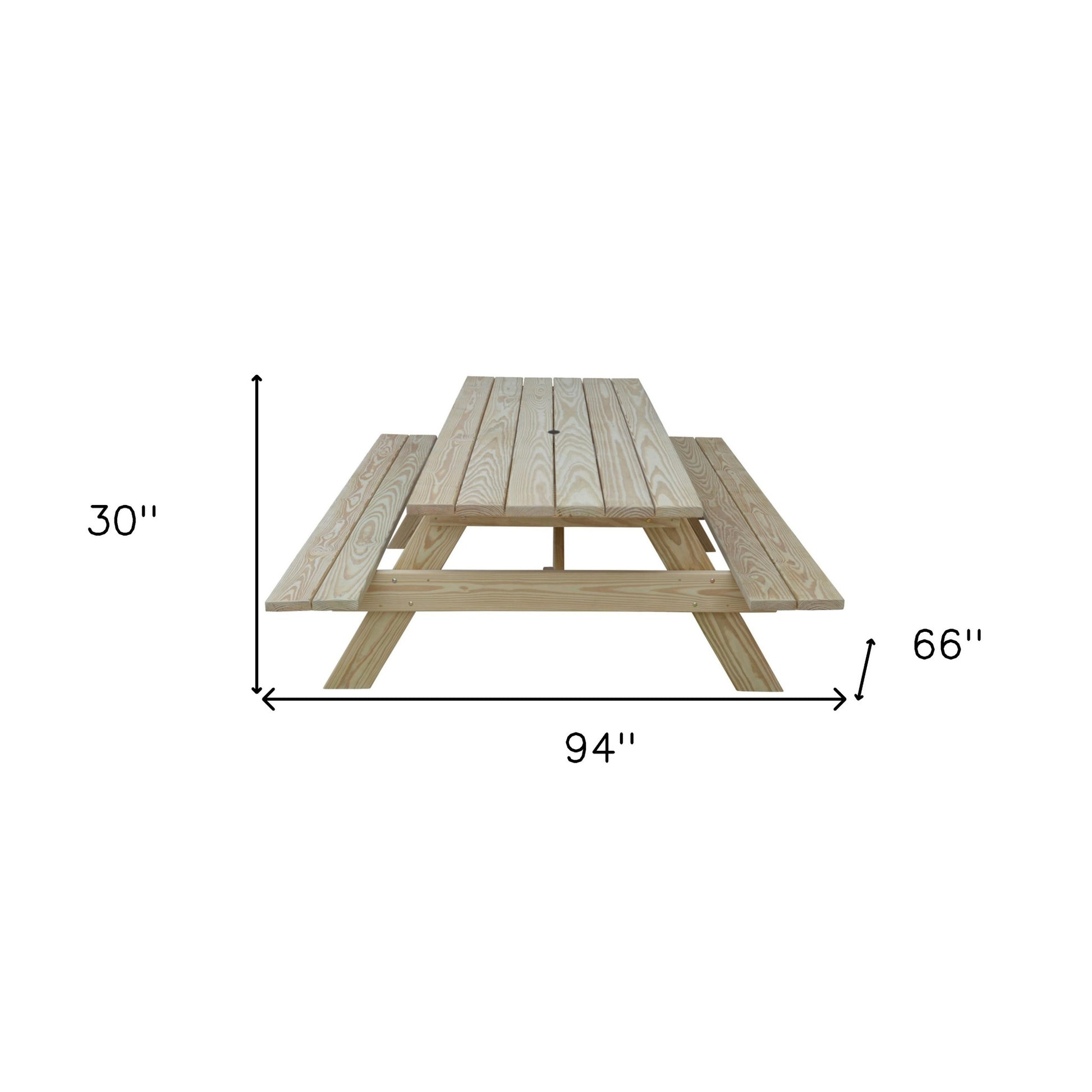 94" Beige Solid Wood Outdoor Picnic Table with Umbrella Hole-Outdoor Tables-DECOROLALA