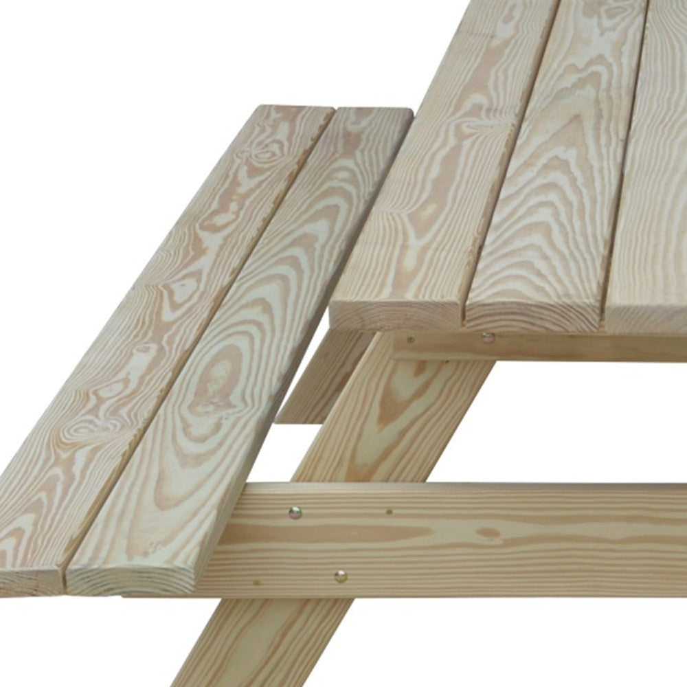 94" Beige Solid Wood Outdoor Picnic Table with Umbrella Hole-Outdoor Tables-DECOROLALA