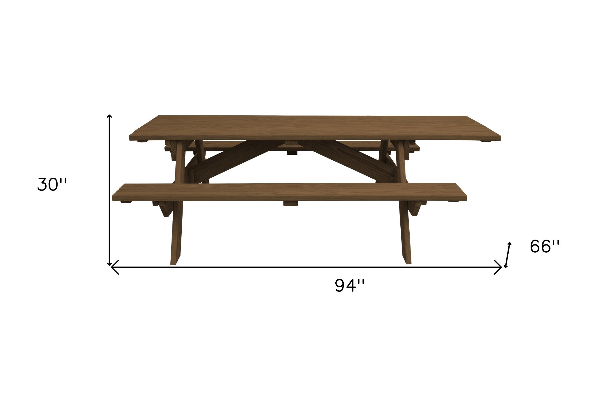 94" Brown Solid Wood Outdoor Picnic Table-3