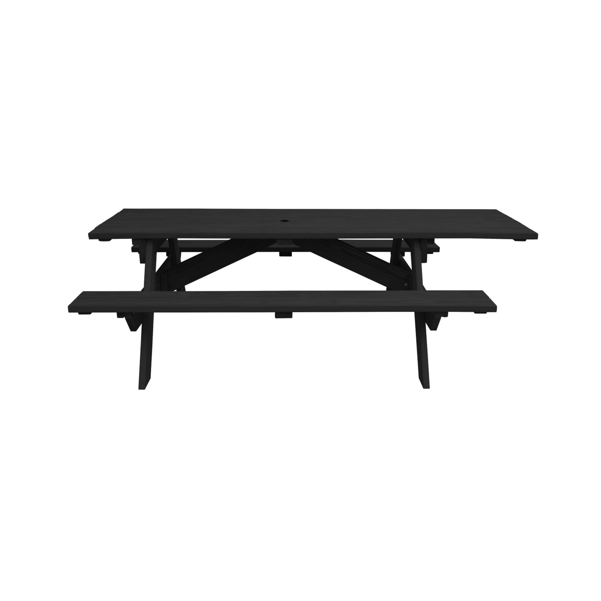 94" Charcoal Solid Wood Outdoor Picnic Table with Umbrella Hole-Outdoor Tables-DECOROLALA