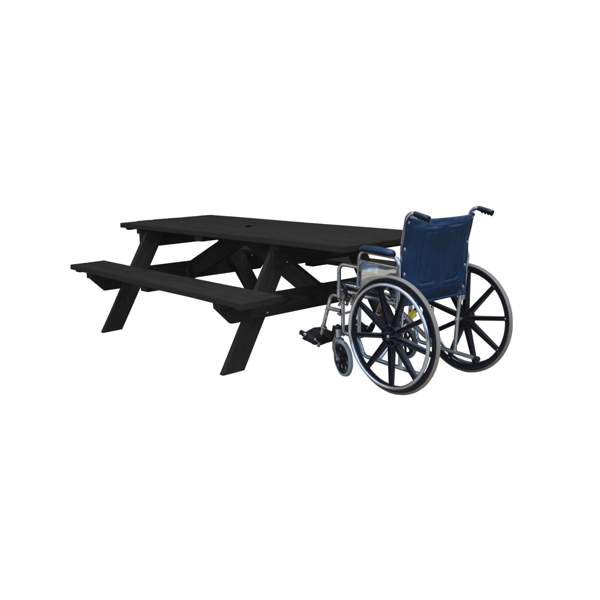94" Charcoal Solid Wood Outdoor Picnic Table with Umbrella Hole-Outdoor Tables-DECOROLALA