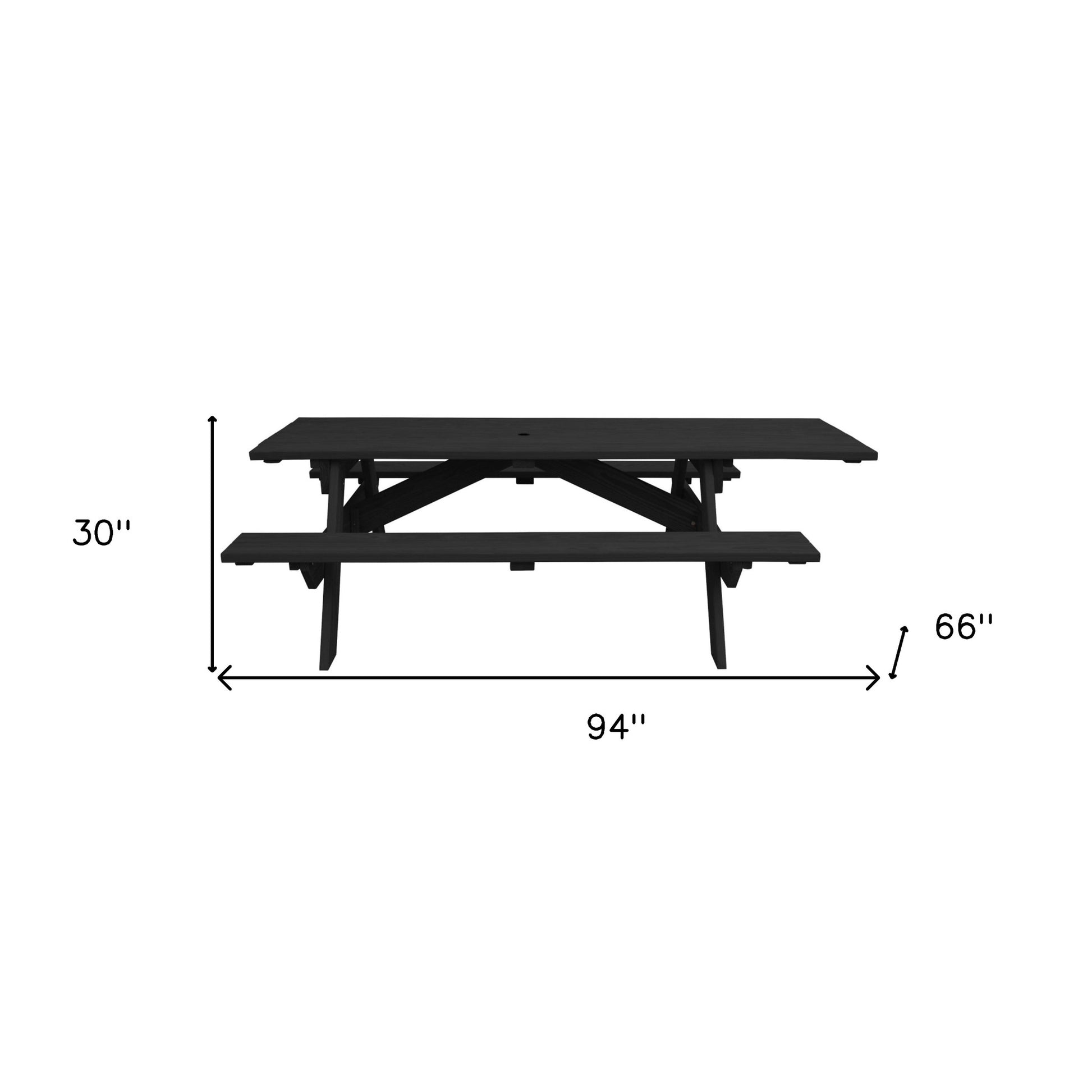 94" Charcoal Solid Wood Outdoor Picnic Table with Umbrella Hole-Outdoor Tables-DECOROLALA