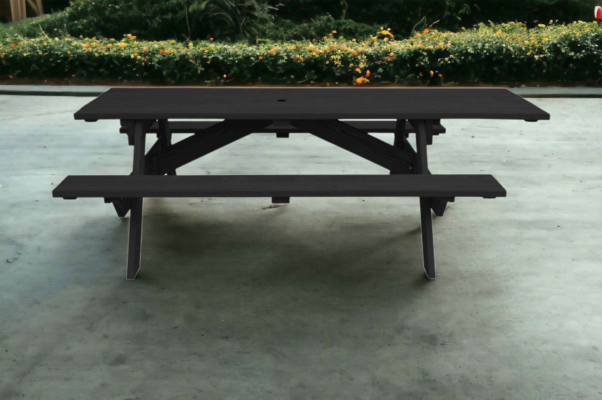 94" Charcoal Solid Wood Outdoor Picnic Table with Umbrella Hole-Outdoor Tables-DECOROLALA